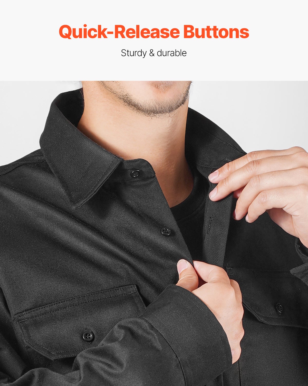 Veste soudage ignifuge,coton FR VEVOR 7 oz,lavable machine,résistante à la chaleur,taille L,col,poignets réglables,2 poches,ATPV 9,2 Cal/cm² - 3