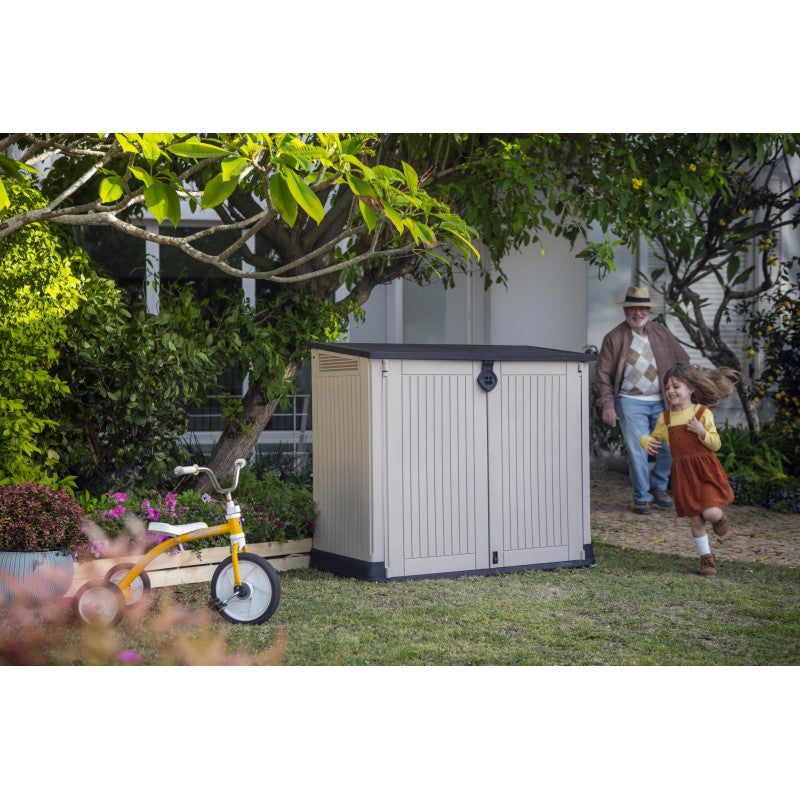 Armadio Porta Attrezzi da Giardino 130x110x74 cm in Resina Keter Store It Out Midi Beige - 3