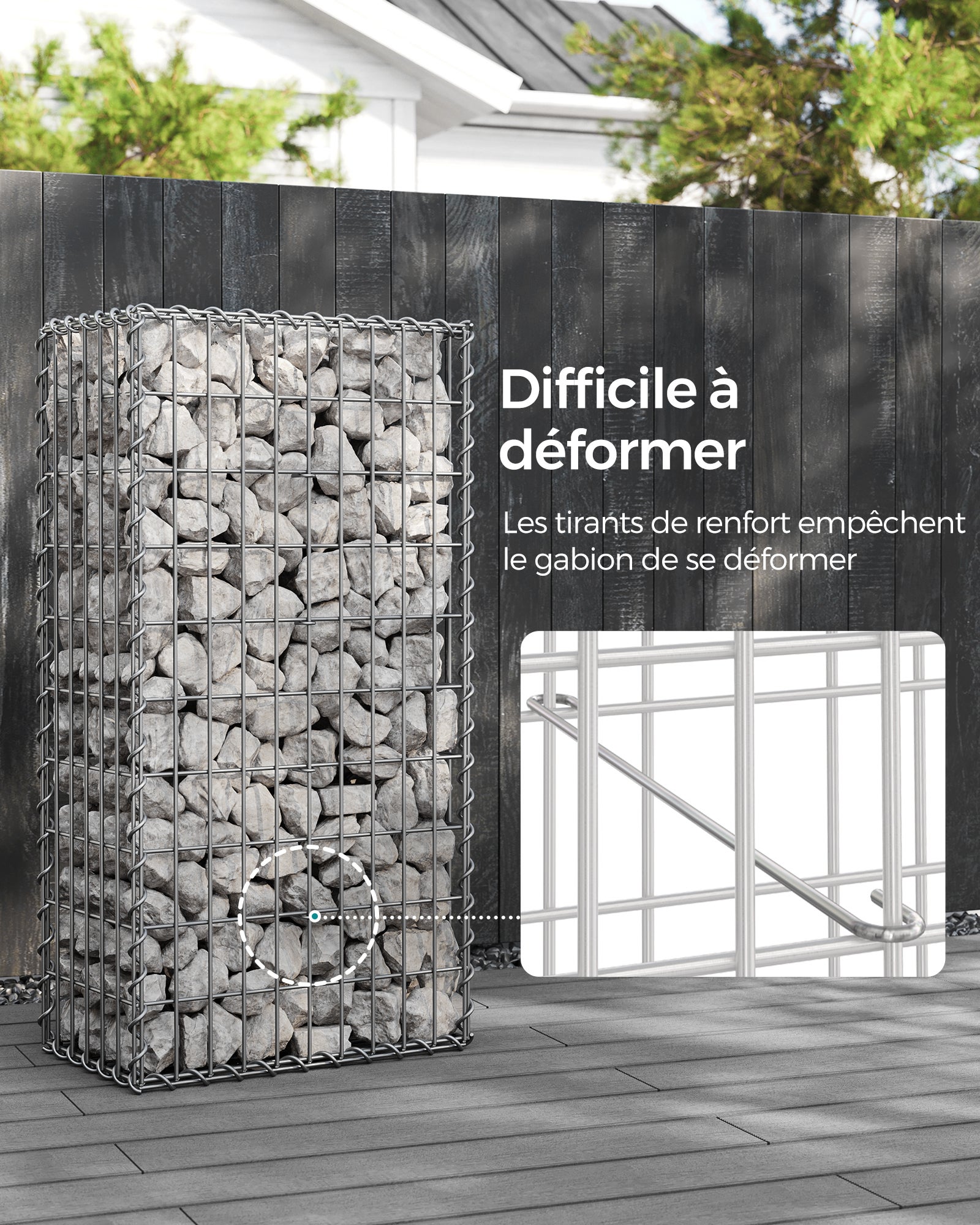 Lot de 2, Gabion pour Pierre, 100 x 50 x 30cm, cloture gabion, Argent, Cage en Métal, Panier à Pierre, Décoration de Jardin - 3