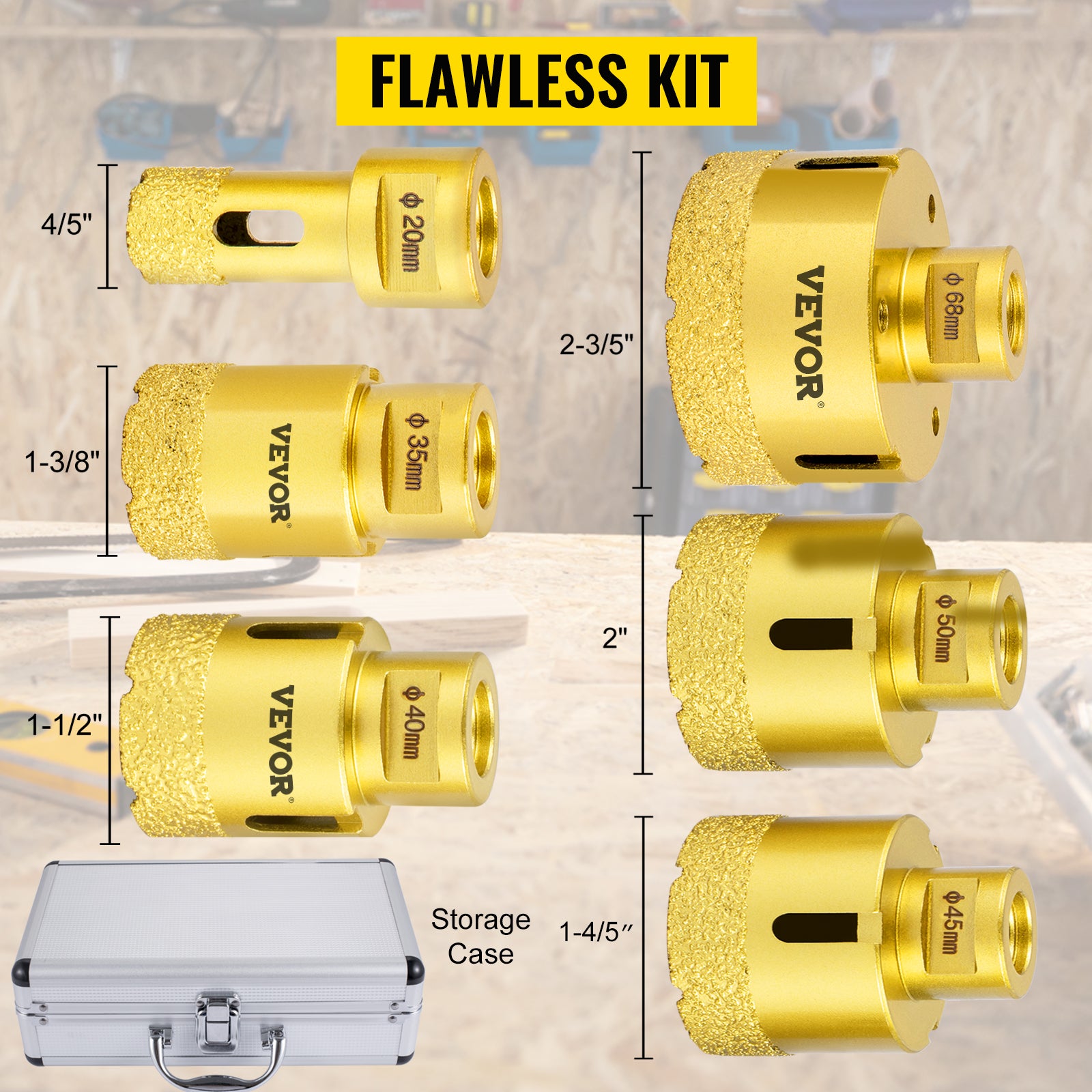 6Pcs Trépan Diamant Scie Cloche Foret Diamanté VEVOR 20/35/40/45/50/68mm Avec Filetage M14 pour Meuleuse Carrelage Granit Marbre Porcelaine - 3