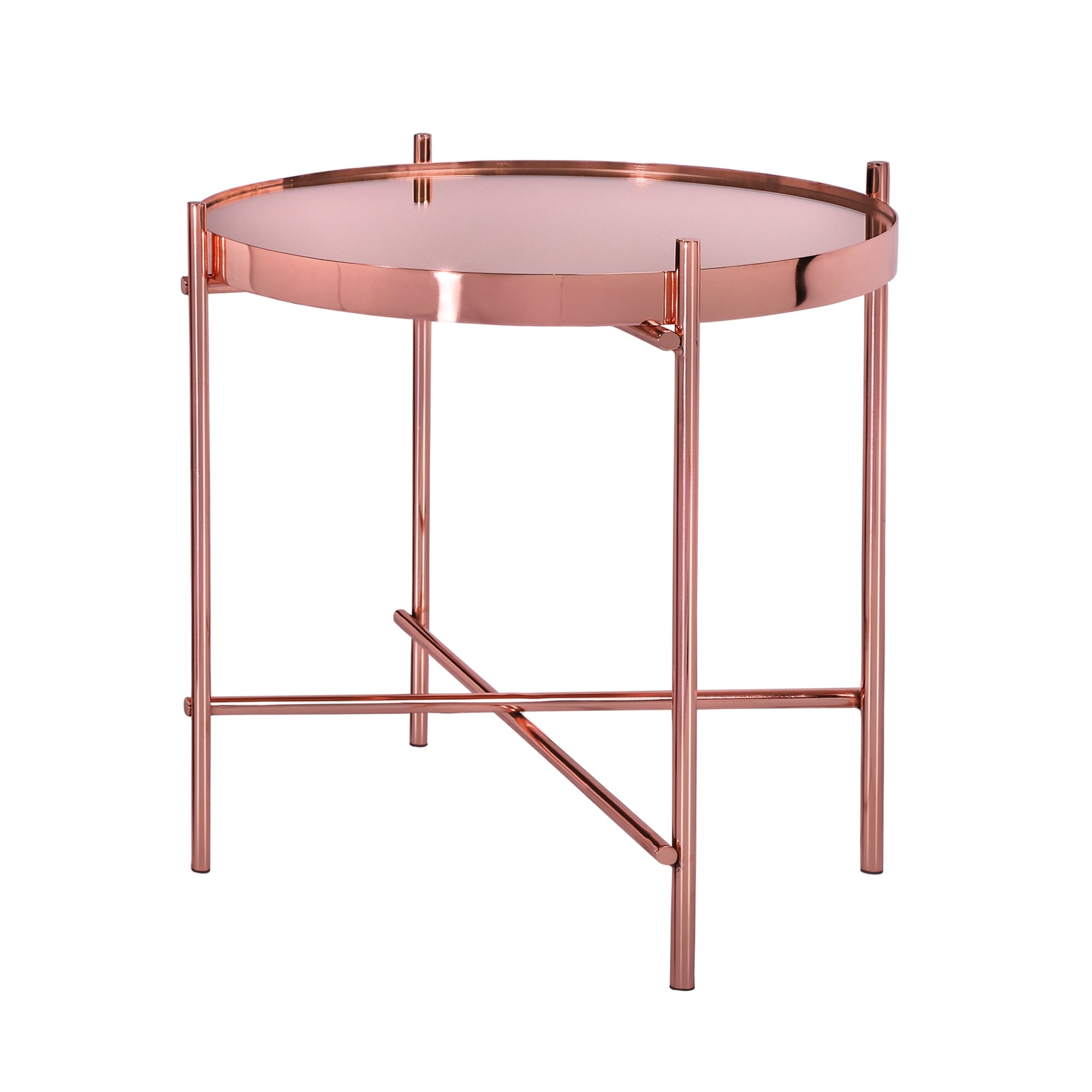 WOMO-DESIGN okrągły stolik kawowy ø43x45 cm miedź szklany blat metalowy stelaż nowoczesny stolik pomocniczy do salonu elegancki stolik lounge