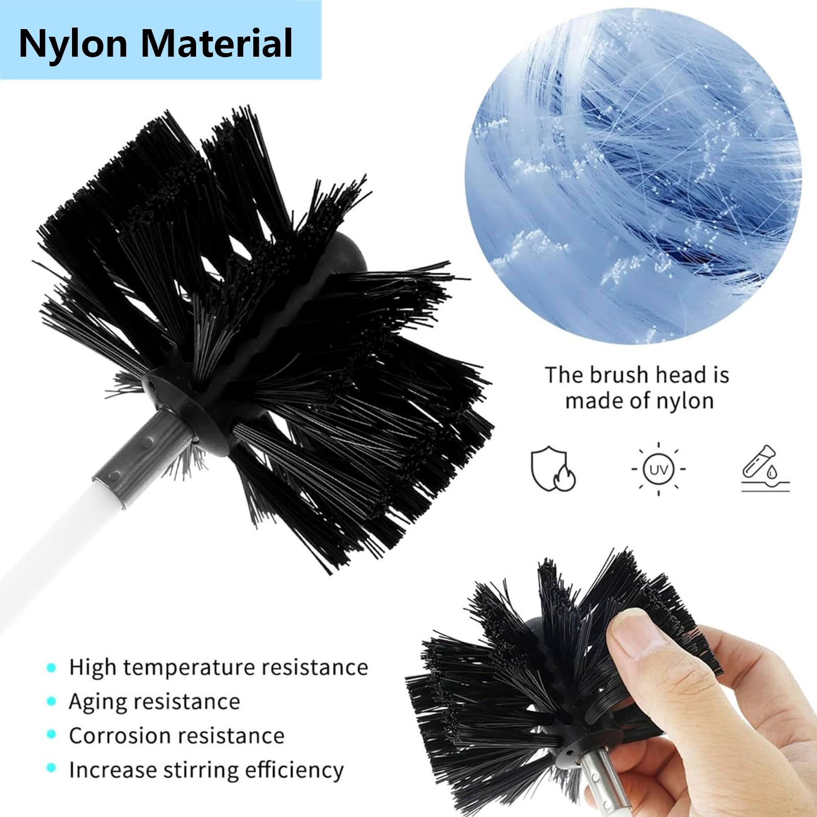 Brosse Nettoyage de Cheminée, Kit de Ramonage avec Tiges en Nylon, Têtes de Brosse, Connecteur de Perceuse pour Cheminée, évent de Sécheuse - 2