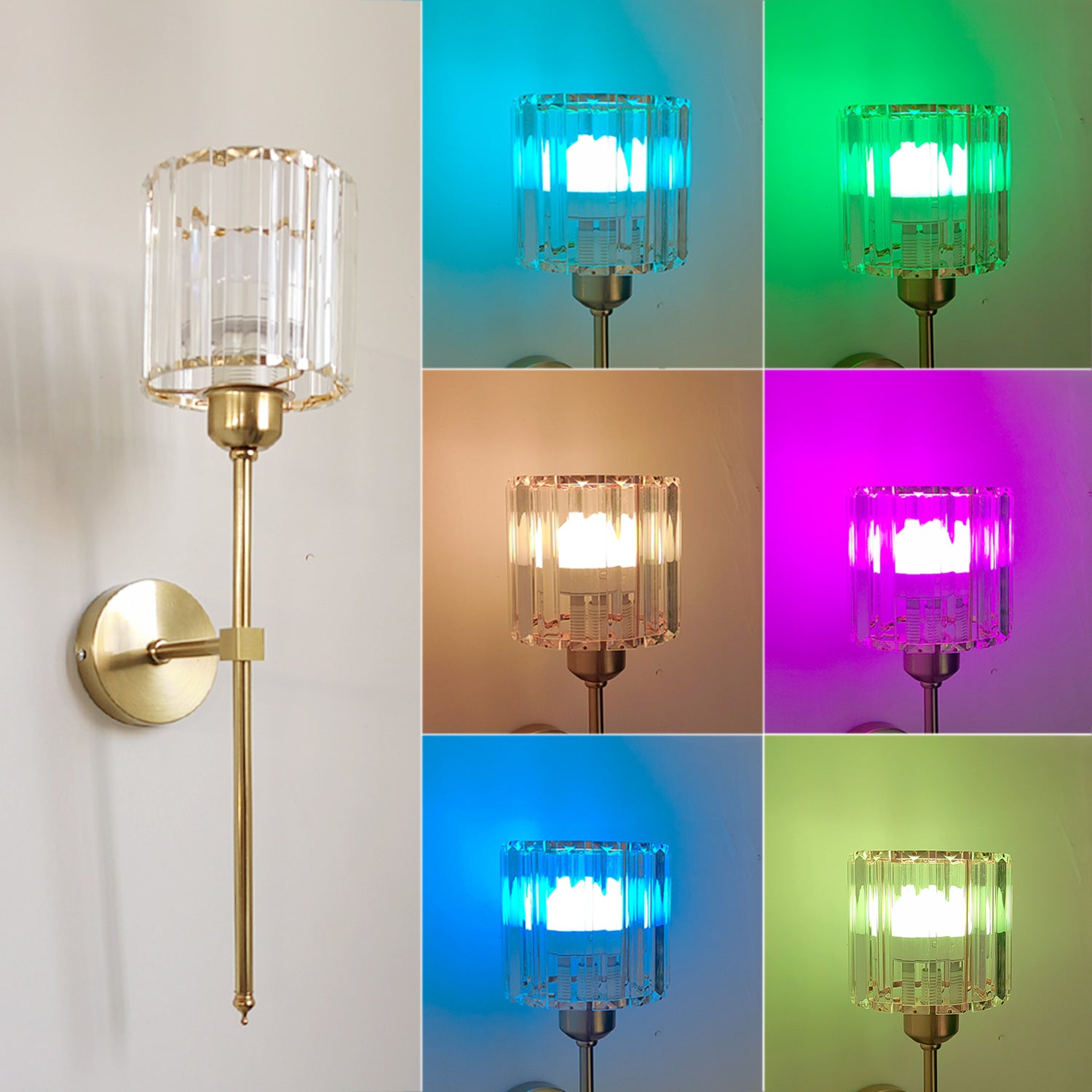 1 sztuka Przezroczysta złota kryształowa lampa ścienna z pilotem, lampka nocna, z żarówką ładującą RGBCW, odpowiednia do biura i kuchni - 2
