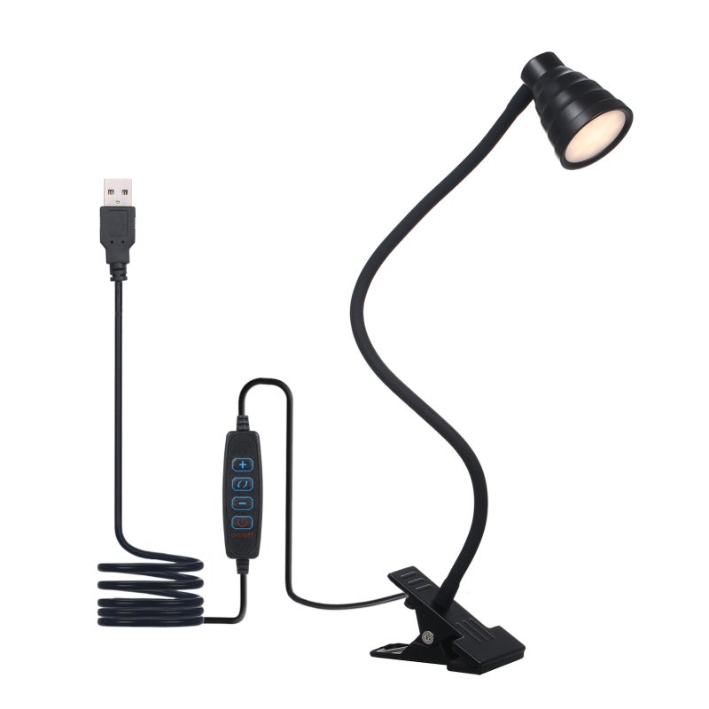 Lampa Stołowa 5W, Lampka Nocna do Czytania, Klips - Zasilanie USB, 3 Tryby Kolorów, 10 Poziomów Jasności, Pamięć, Minutnik Wyłączający Auto 1min