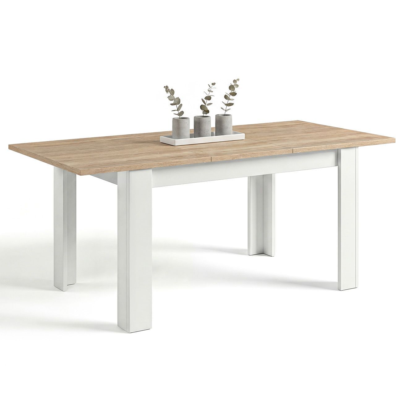 Mesa de jantar extensível 140-190x90 cm Sira Blanco Artik (Blanco Mate) - Roble Canadian 190 x 78 x cm - 2