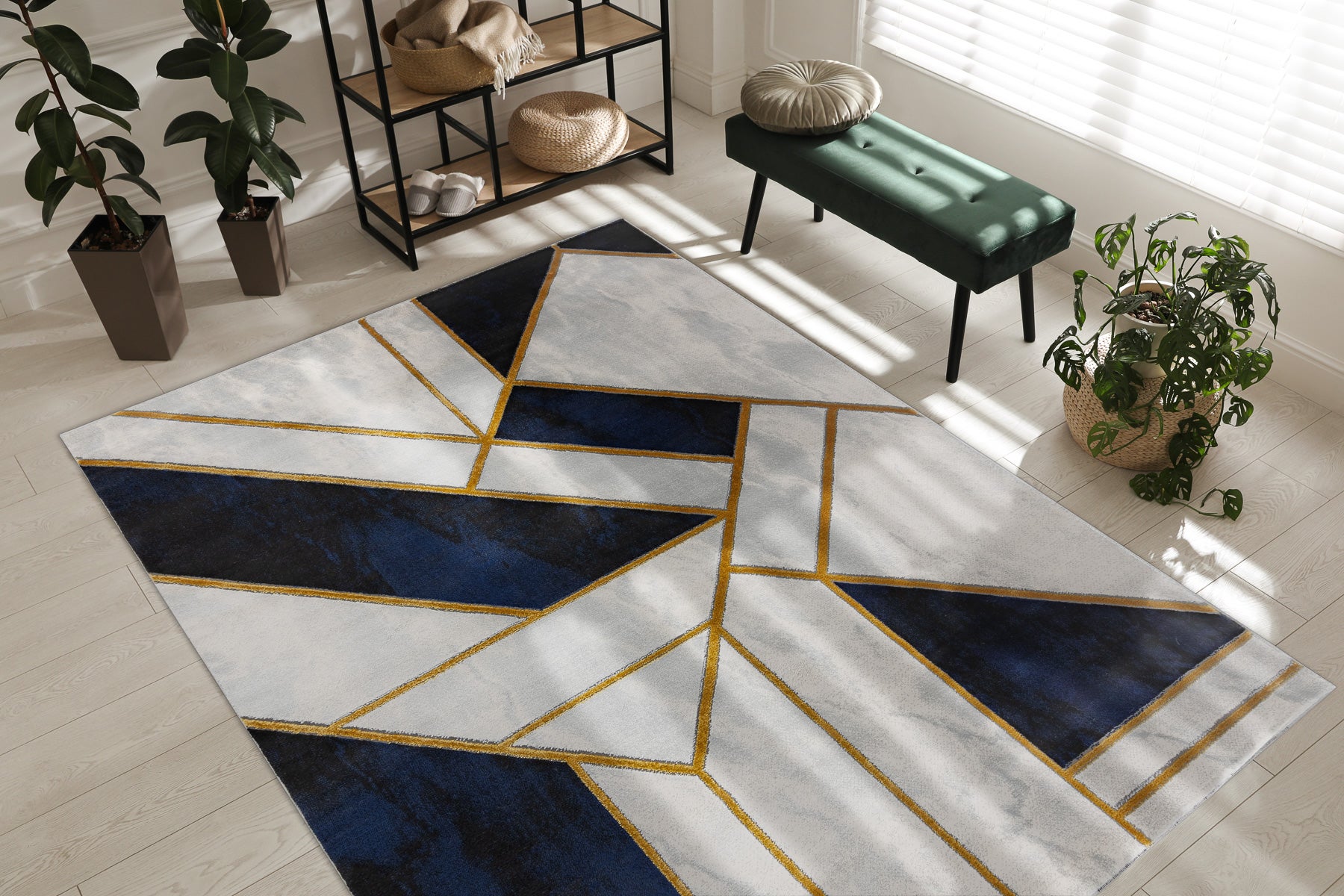Dywan EMERALD ekskluzywny 1015 glamour, stylowy marmur, geometryczny granatowy / złoty 180x270 cm - 5