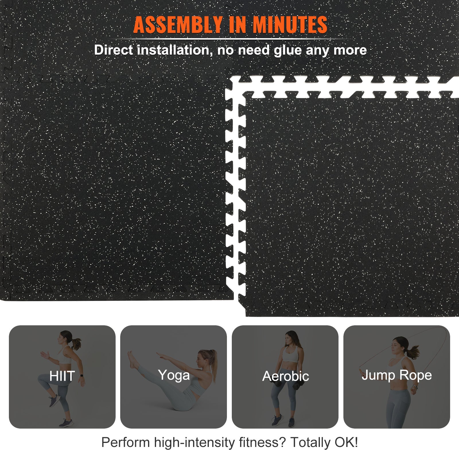 Lot 12 tapis sol salle sport SucceBuy 1,27 cm d'épaisseur, 61 x 61 cm, en mousse EVA et caoutchouc, tapis emboîtables avec couverture 48 pieds carrés - 8