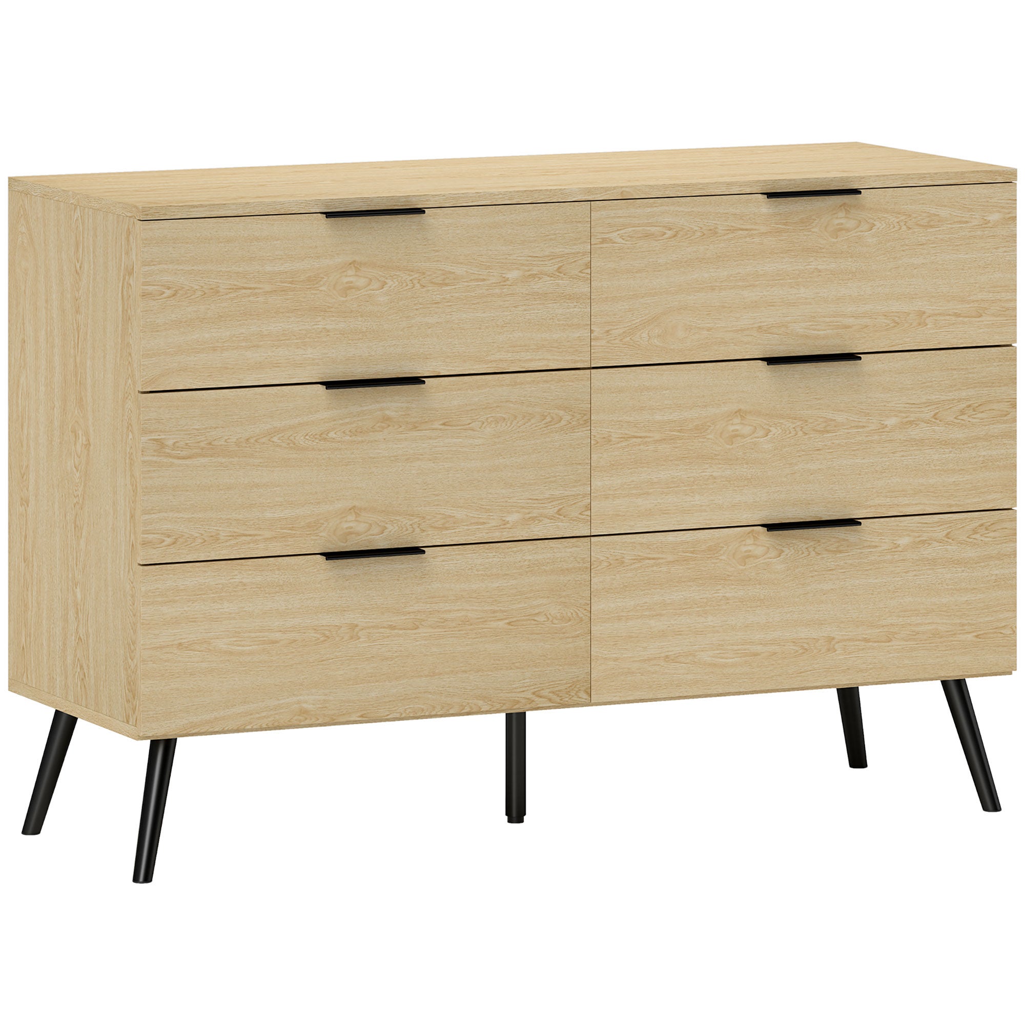 Commode 6 Tiroirs GLARODI - Noir Et Naturel Clair, 124x40x75 Cm, Tiroirs Coulissants Push-to-open, Piètement Métal - 7