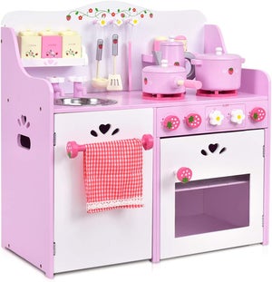 Set Di Mobili Per Casa Delle Bambole In Legno - 32 Pezzi Con Accessori Per 5 Stanze, Giocattolo Sicuro Per Bambini Dai 3 Anni (colore Rosa)