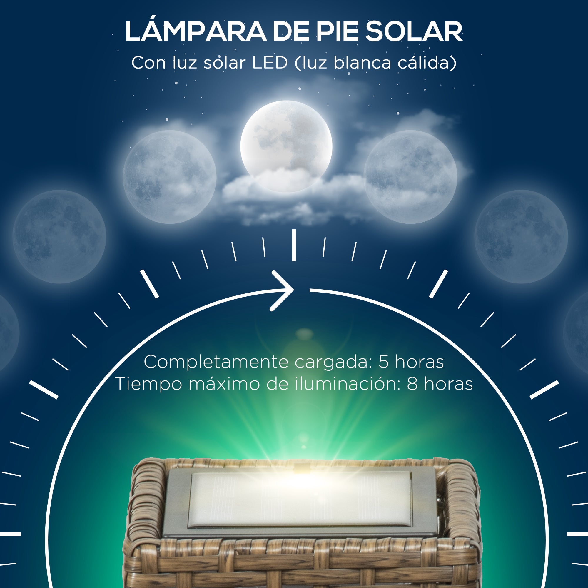 Candeeiro Solar de Vime Outsunny Cor de Areia Vime PE e Aço 15,5x15,5x69cm - 5