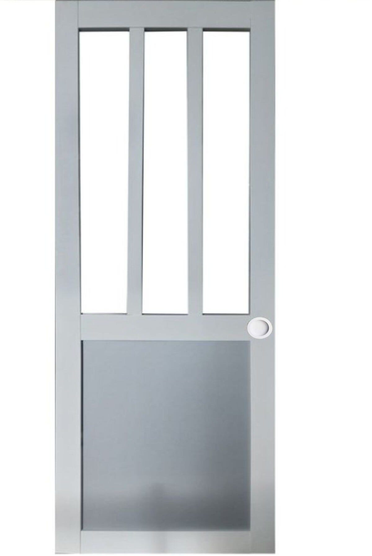 Porte Coulissante Atelier Blanc Et Gris Ral7035 Vitree H204 X L83 Et ...