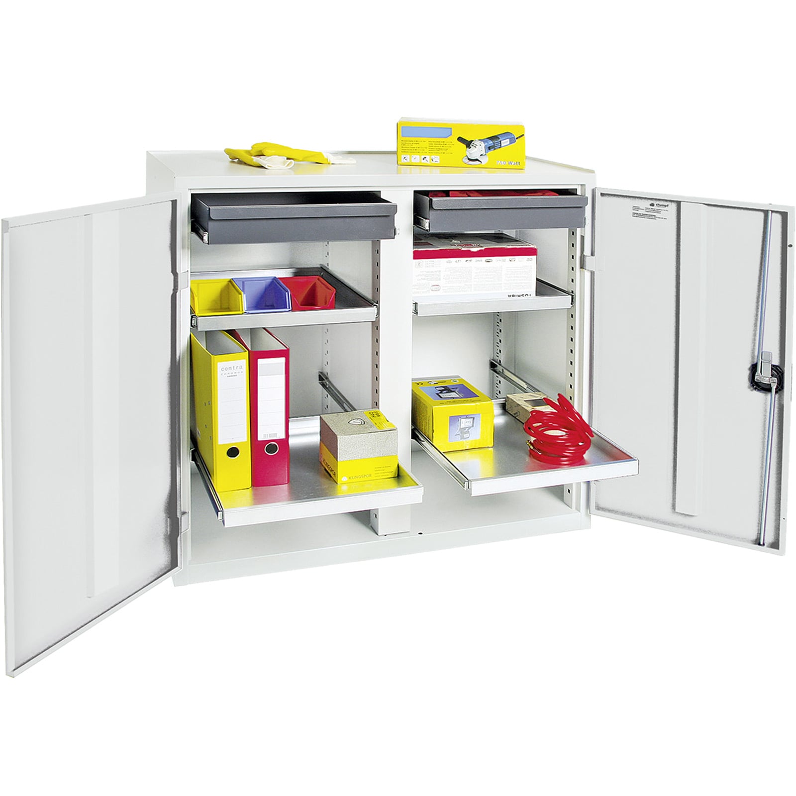 Stumpf szafka narzędziowo-materiałowa Seria 3000 jasnoszara + 2 szuflady 100 mm + 4 półki wysuwane - 3002207