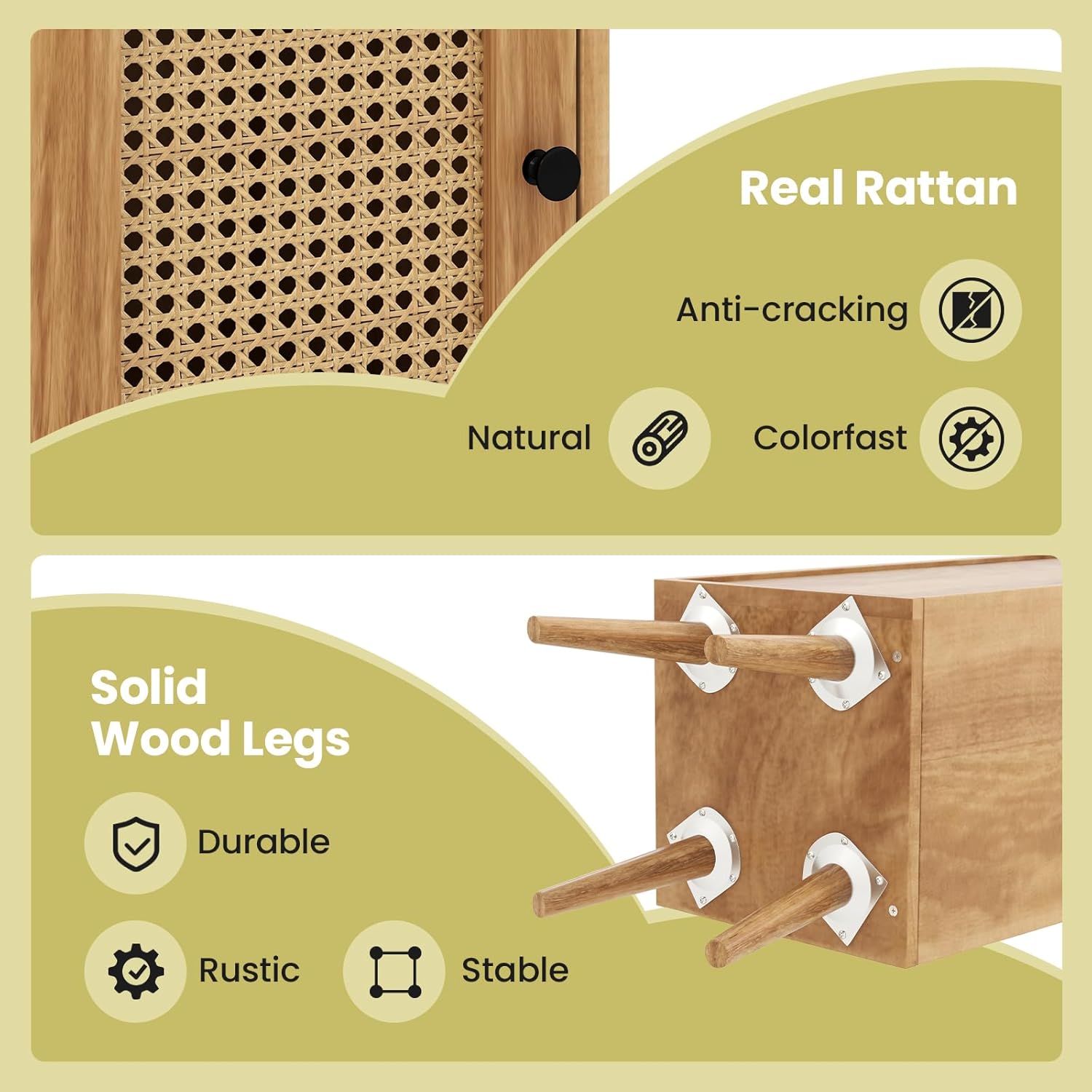 Armoire de Rangement scandinave, 30 x 30 x 137 cm, Porte en Rotin et étagère Réglable, Bibliothèque sur Pieds Autoportante, Naturel - 5