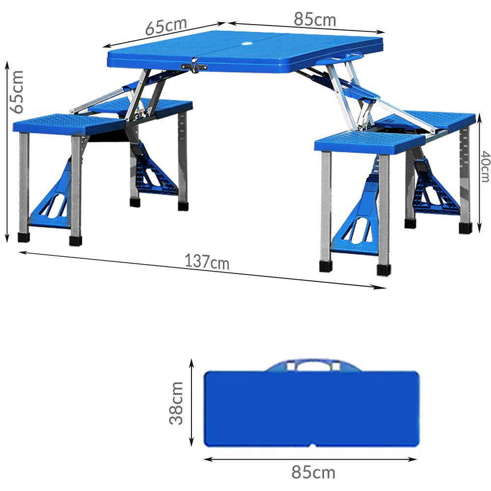 Deuba Alu Table de camping Table valise pliante avec chaises Poignée de transport Parasol Set de meubles de camping Banc pour camping - 8