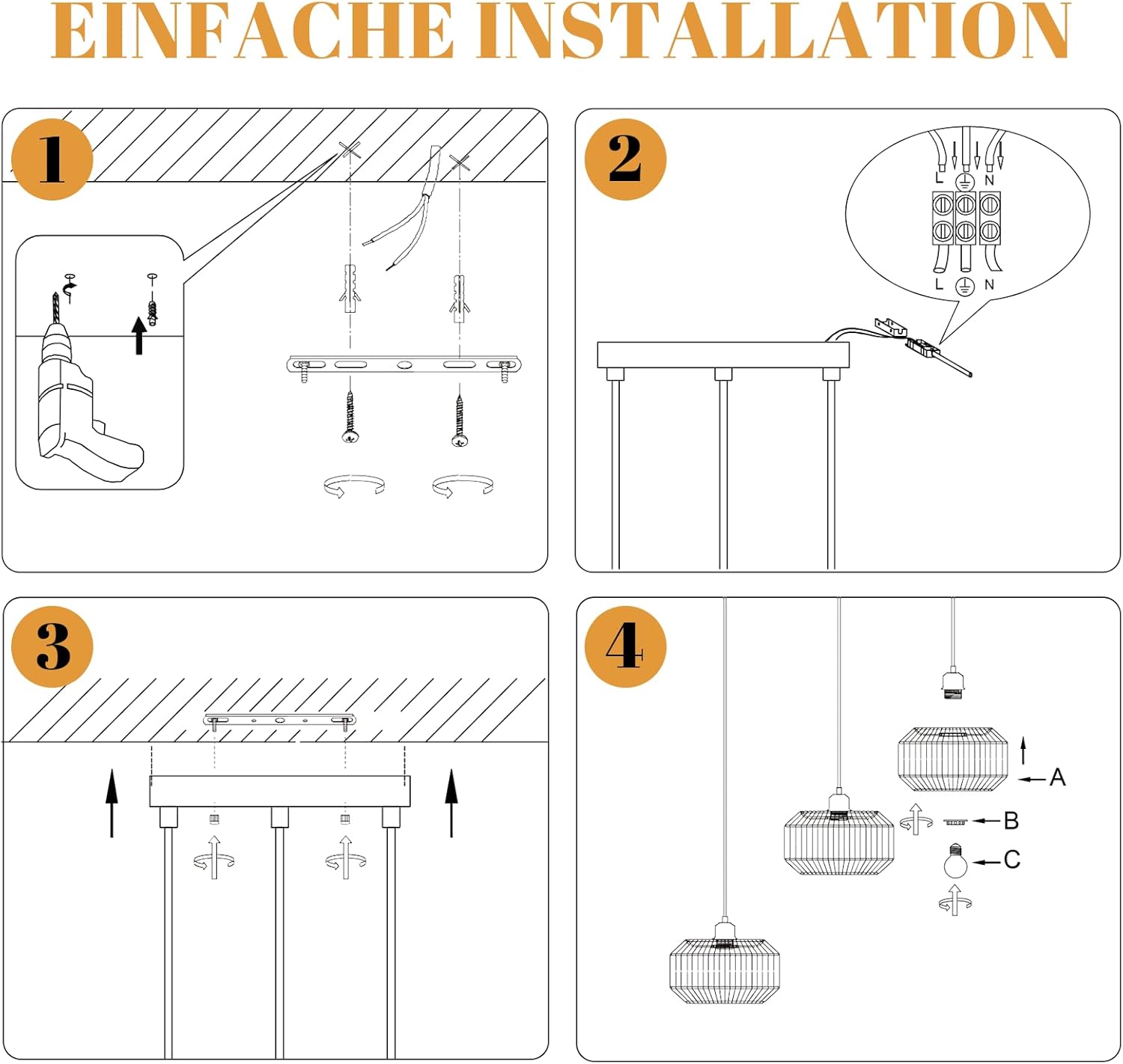 ZMH Suspension 3 Flamme Vintage E27 Décoration De Salle à Manger (ampoule Non Incluse) - 8