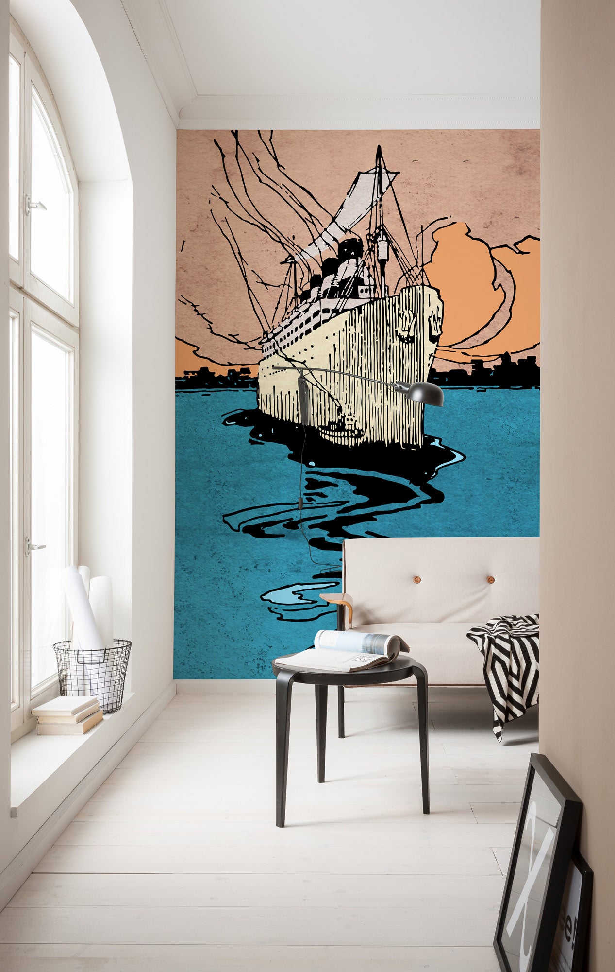 Fototapeta statek niebieskimIpomarańczowym - 200 x 280 cm - SANDERS &amp; SANDERS