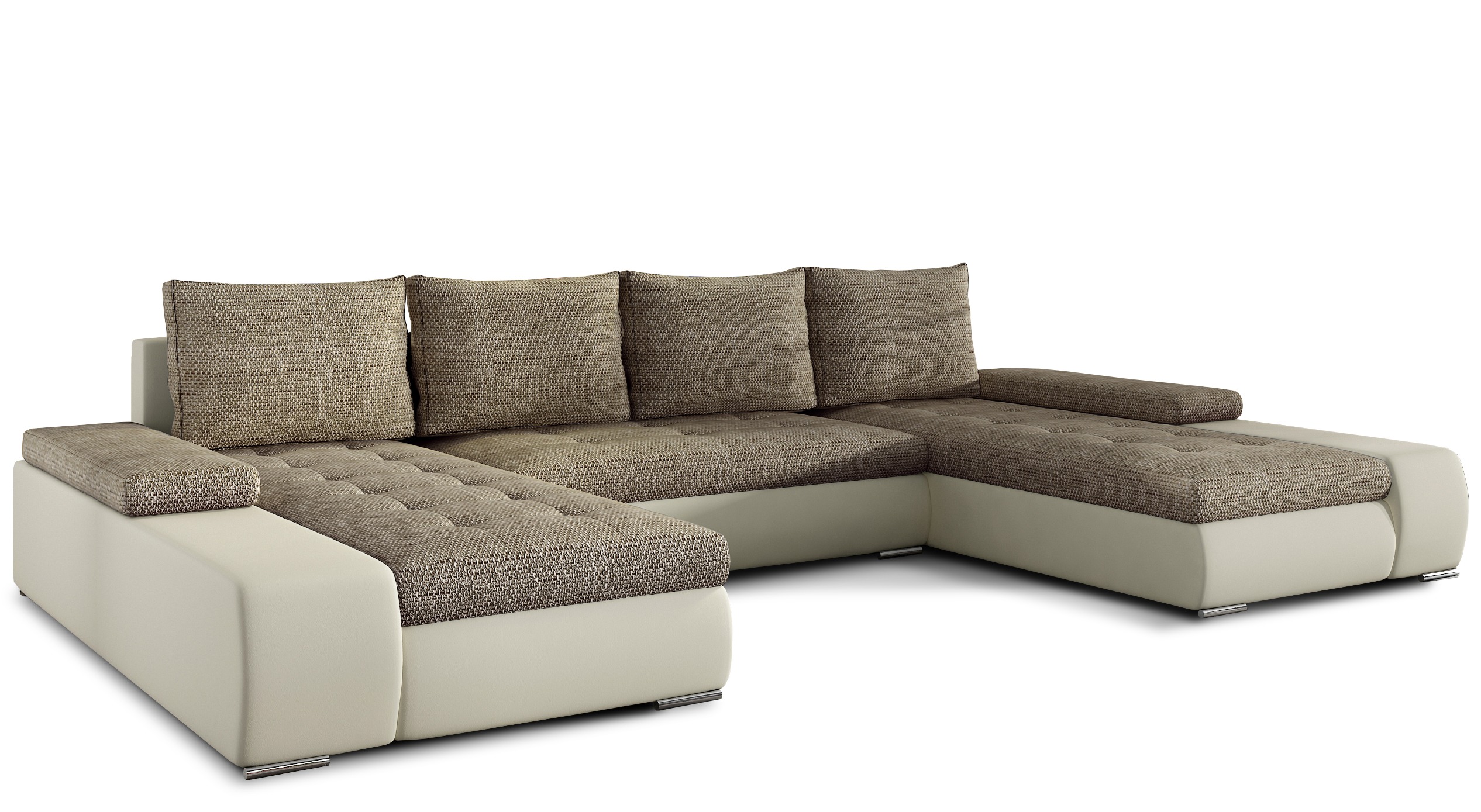 Les Tendances  Sofá Convertible Panorámico Bimaterial Tino Con Almacenaje- Claro/ Jaspeado Beige/Claro , Leroy Merlin