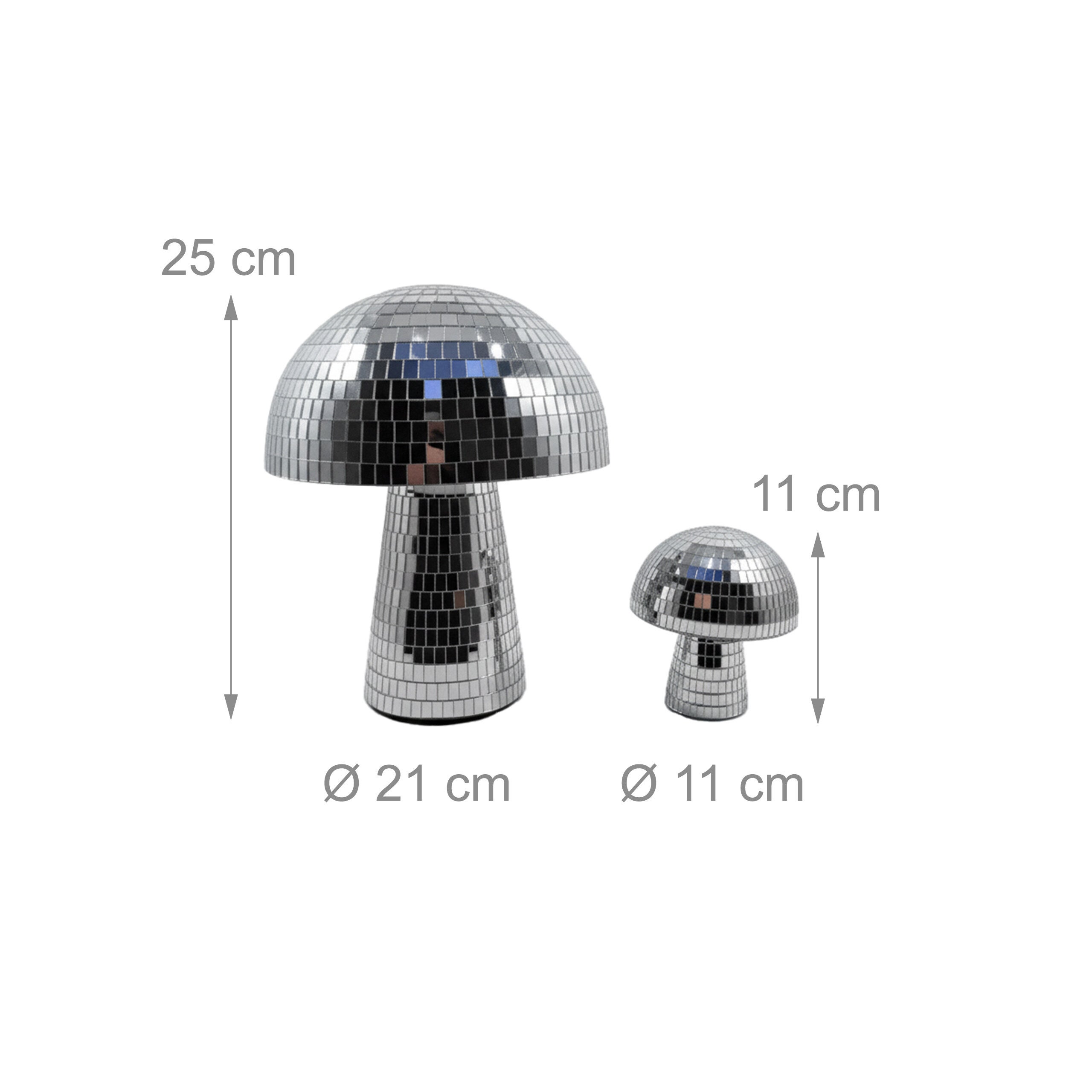 Lot de 2 champignons disco décoratifs en verre miroir, 2 tailles, pailletés pour déco de fête, argentés, Relaxdays - 4