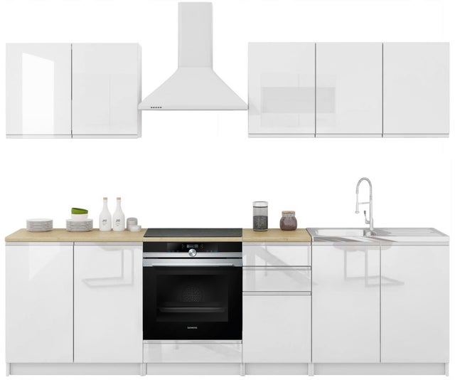 Cuisine Handys 7 éléments laqué blanc - sans poignées 2m60 four encastrable