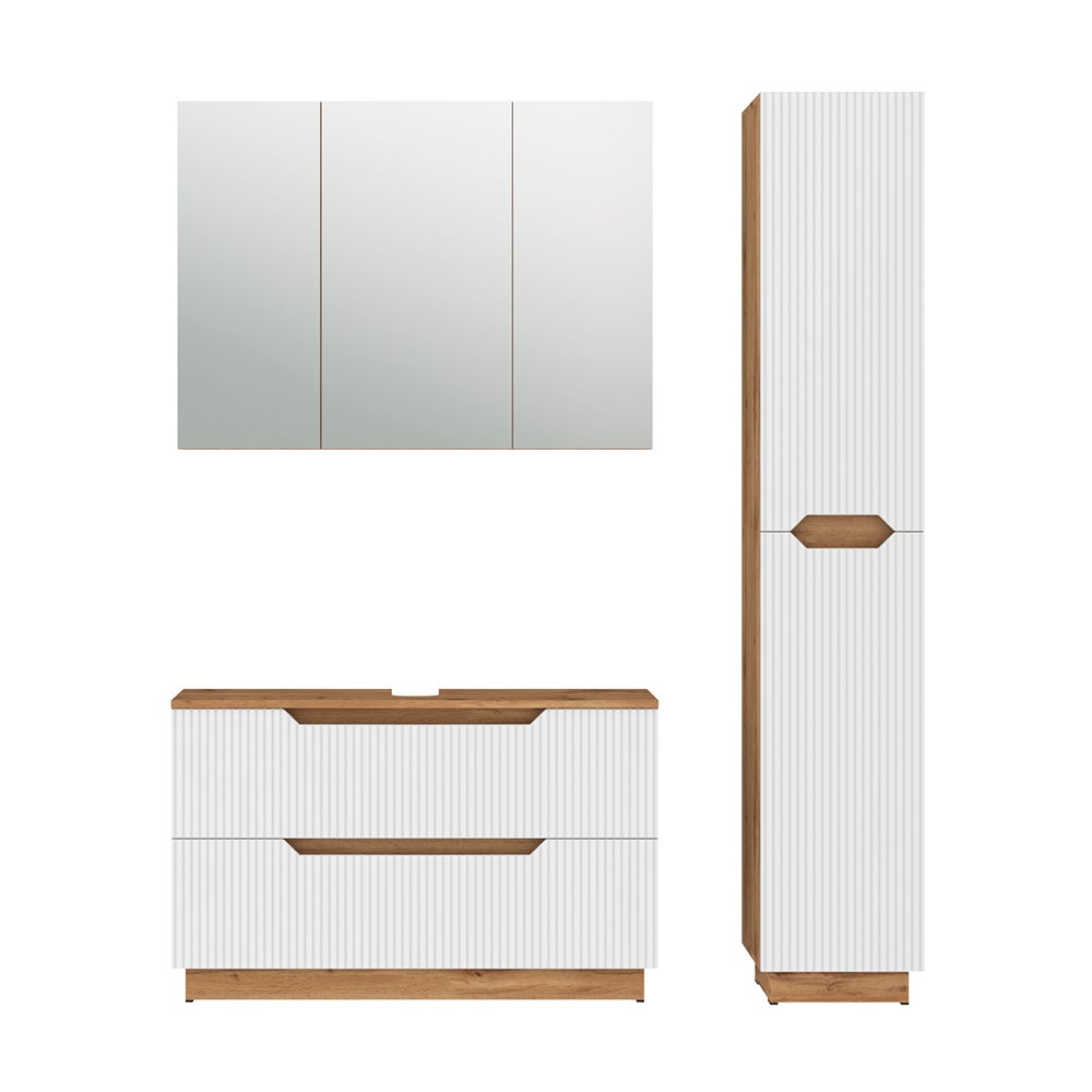 Vicco Zestaw mebli łazienkowych Lotta, Dąb/białe paski, 3 części