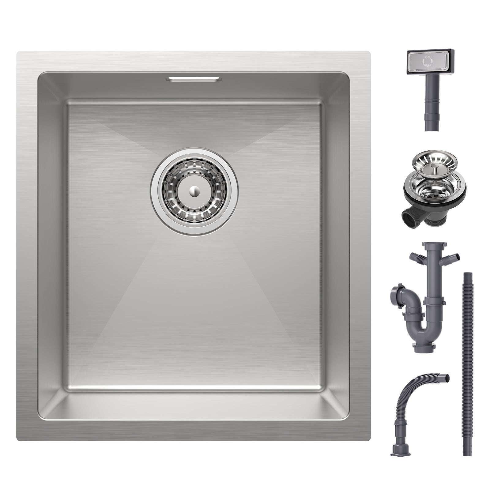 Lavello Cucina Acciaio Inox 44x44 Cm - Lavello Sottopiano 1 Vasca Per Mobile 45 Cm, Con Sifone A V - Foto 2