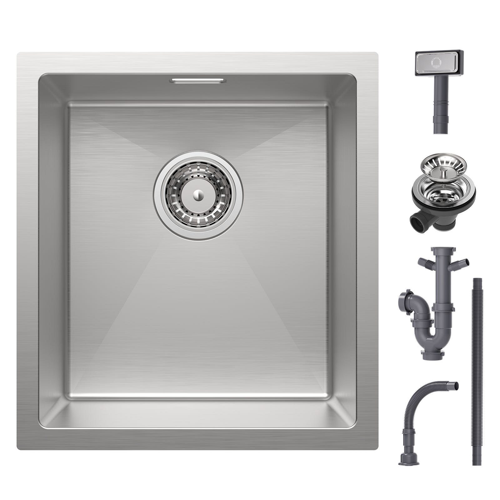 Lavello Cucina Acciaio Inox 44x44 Cm - Lavello Sottopiano 1 Vasca Per Mobile 45 Cm, Con Sifone A V - Foto 2