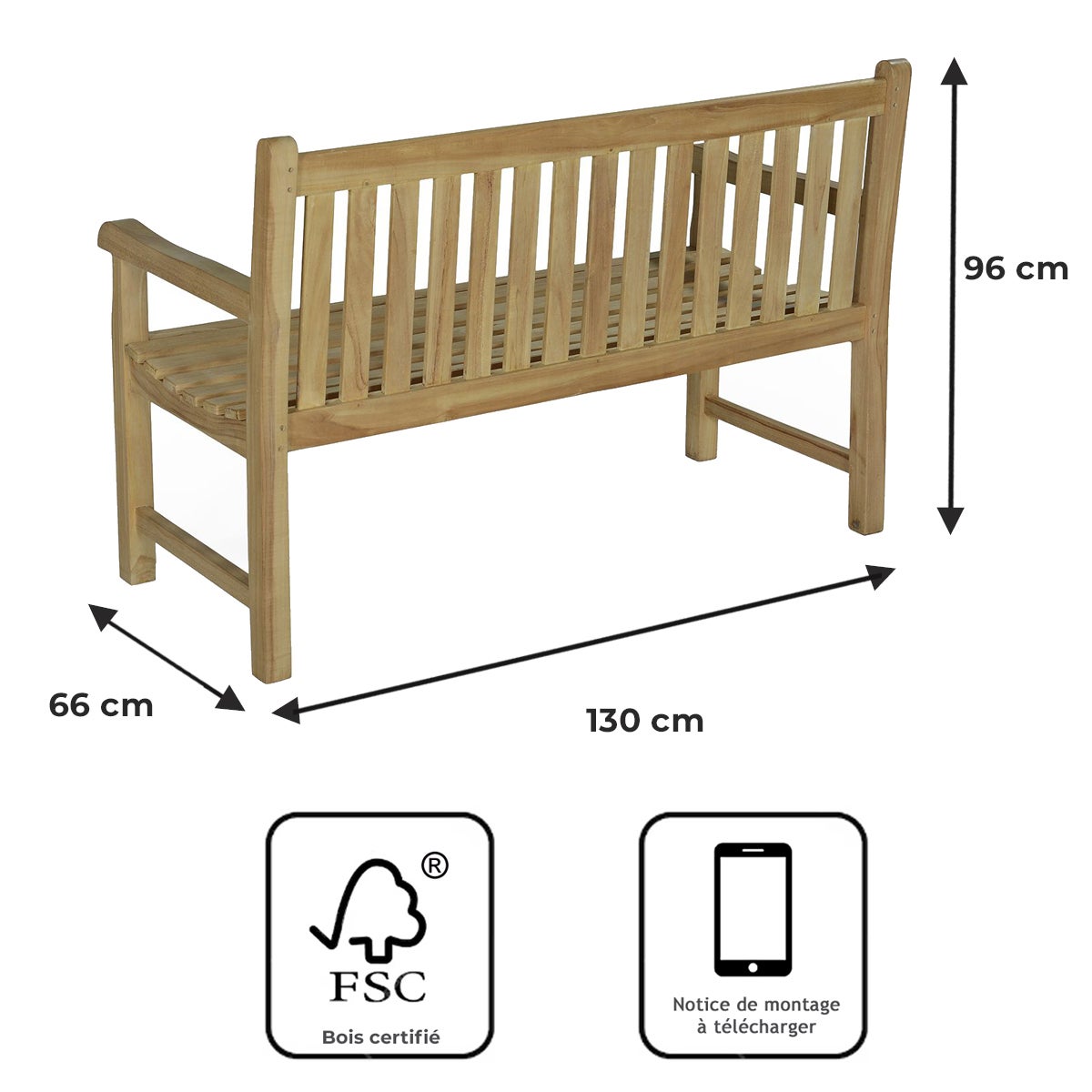 Banc en teck massif Notting Hill 130 cm - 9