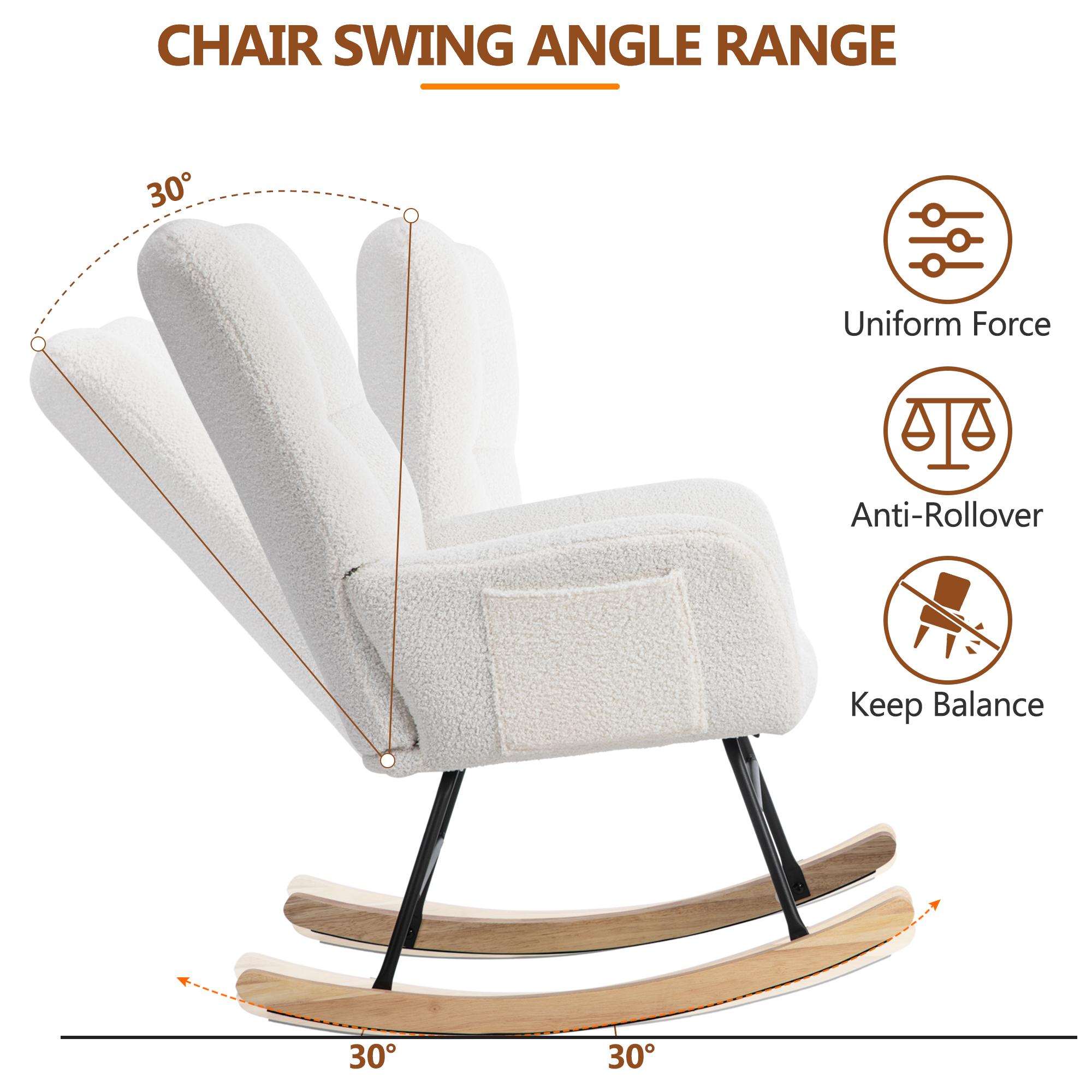 Fauteuil à bascule Rocking chair en tissu bouclette - avec repose-pieds - Blanc - 4