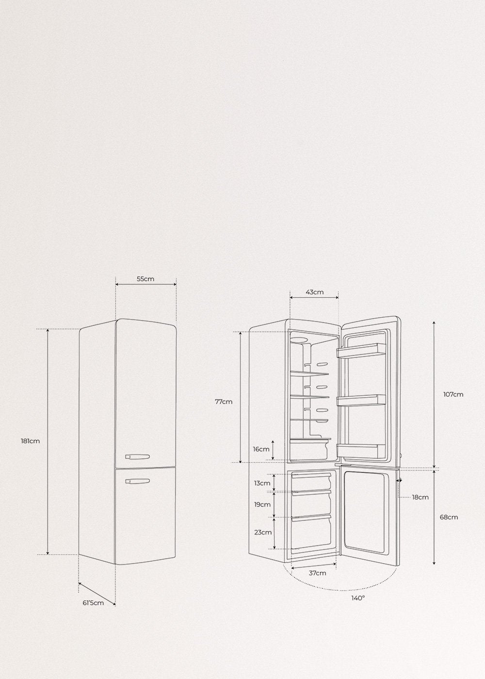 CREATE - FRIDGE STYLANCE 244L - Frigorífico Combi de estilo Retro - 8