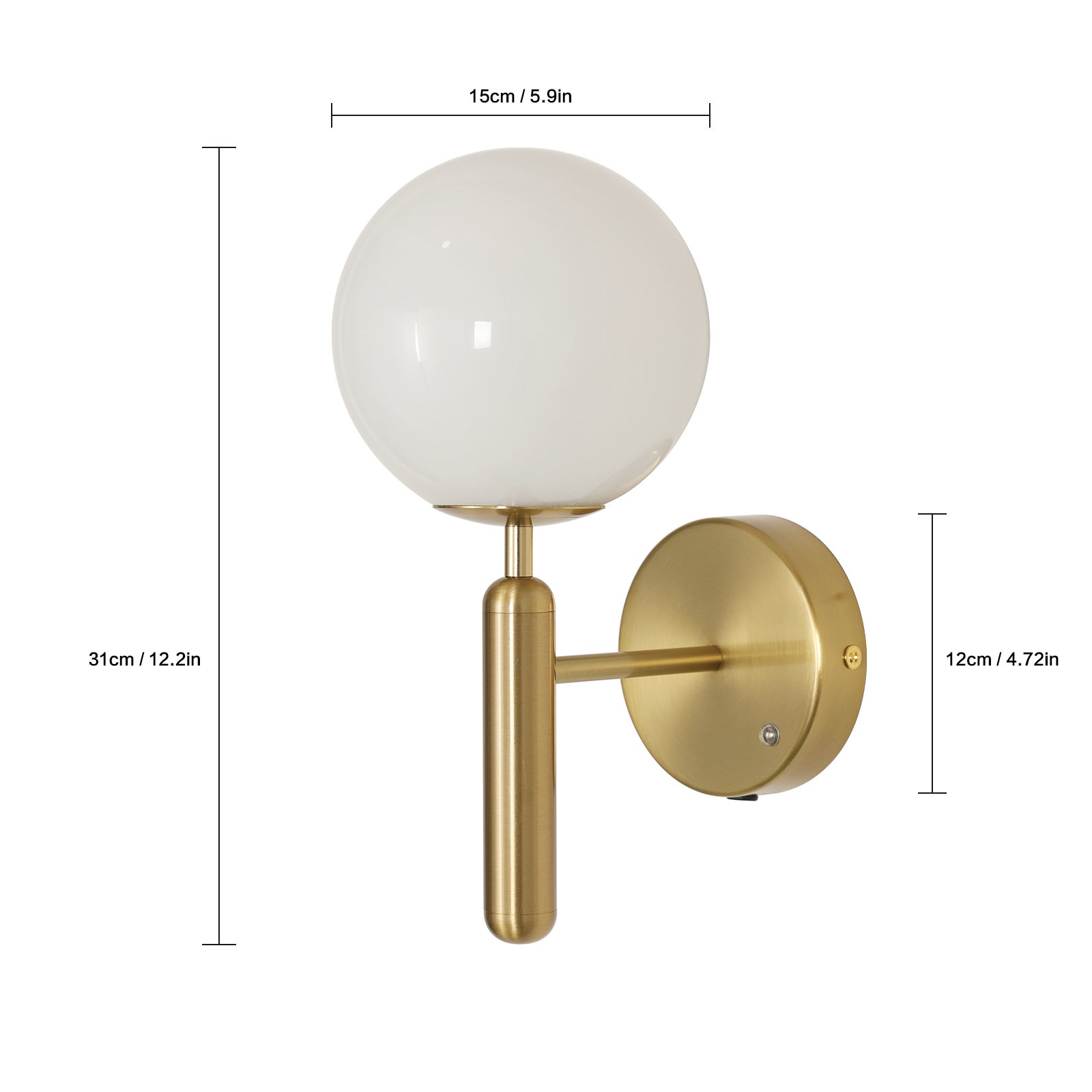 COMELY Applique Murale LED Dorée avec Boule en Verre Ø15cm, Lampe Murale Rechargeable 3000-6500K Variateur Tactile, Éclairage Chambre Salon - 2