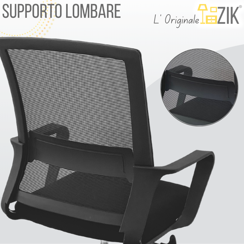 Chaise de Bureau Ergonomique Support Lombaire, Ajustable et Respirant, Noir - ZIK - 3