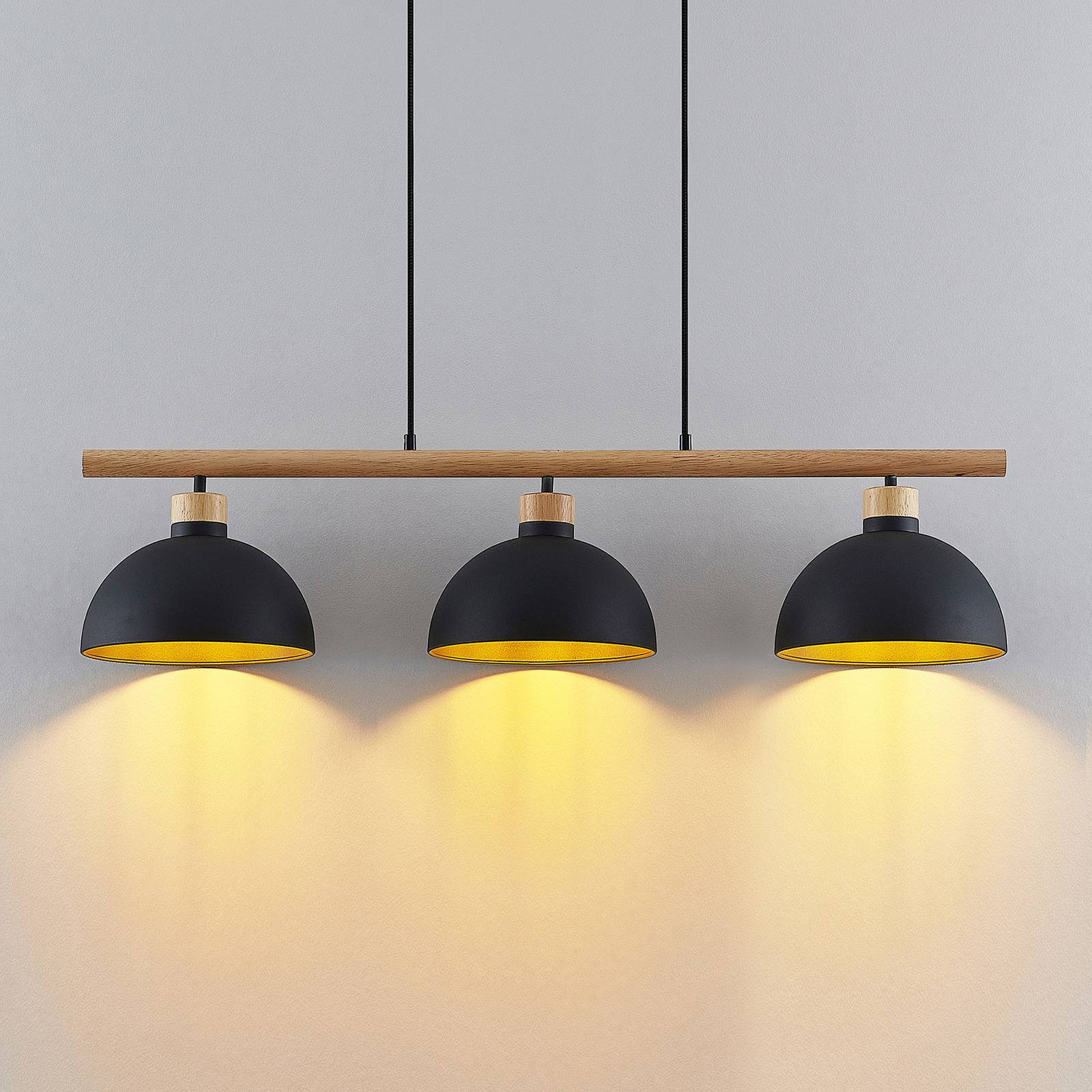 Suspension Lindby Tirzana, à 3 lampes, noir, métal, bois, Suspension Luminaire, Lampe Plafond, Luminaire Plafonnier, Lampe Suspendue - 5