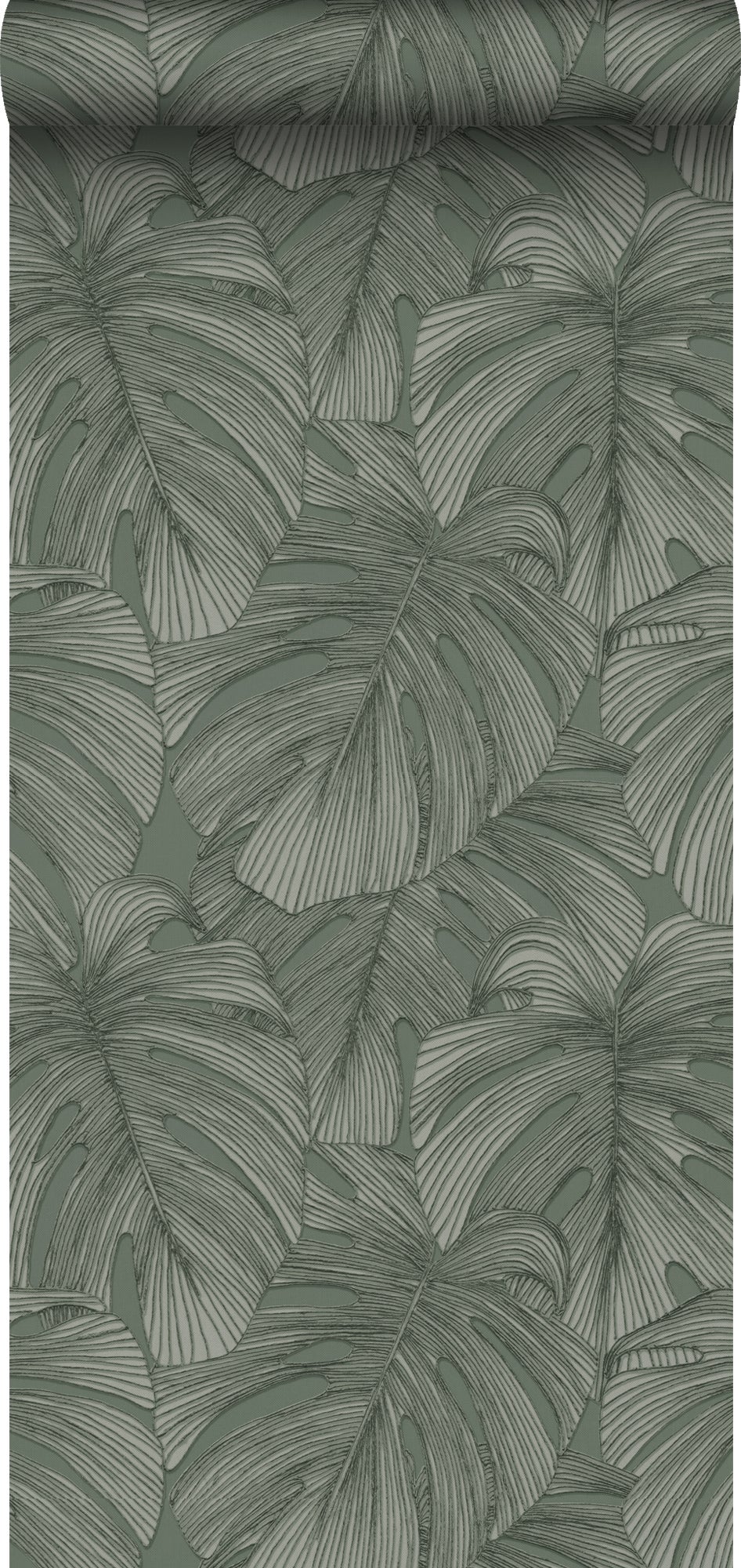 Tapeta Motyw liści 3D szaro zielonym - 50 x 900 cm - ORIGIN