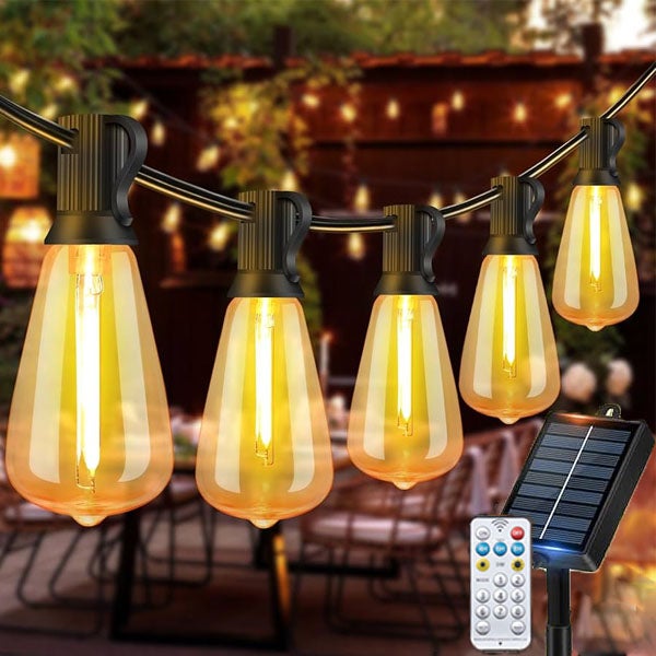 Girlanda Solarna Zewnętrzna 15m - 25 LED - Wodoodporna IP65 - Pilot Zdalnego Sterowania - 8 Efektów Świetlnych - Timer 4/6/8h - Na Balkon, Patio