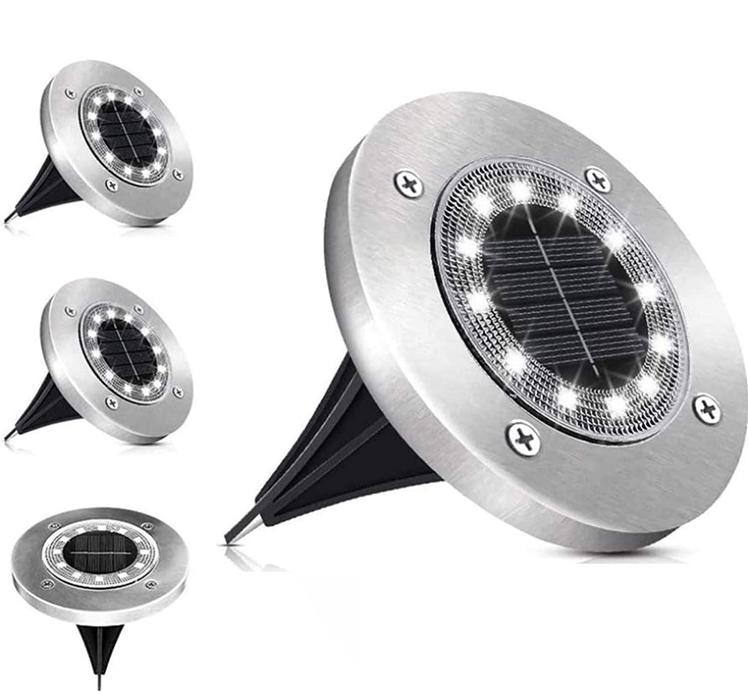 4 sztuki Zewnętrznych Lamp Solarnych, 12LED Lamp Solarnych Gruntowych, IP65, Lampa Ogrodowa, Zewnętrzny Reflektor Solarny do Trawnika Schodów Basenu