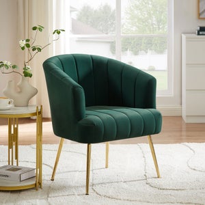 Fauteuil cabriolet NOA velours vert sapin et pieds dorés