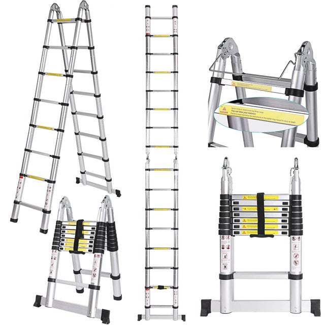 COOCHEER Scala pieghevole 5 m, scala telescopica in alluminio, scala estensibile, scala antiscivolo, scala a mano, carico massimo 150 kg