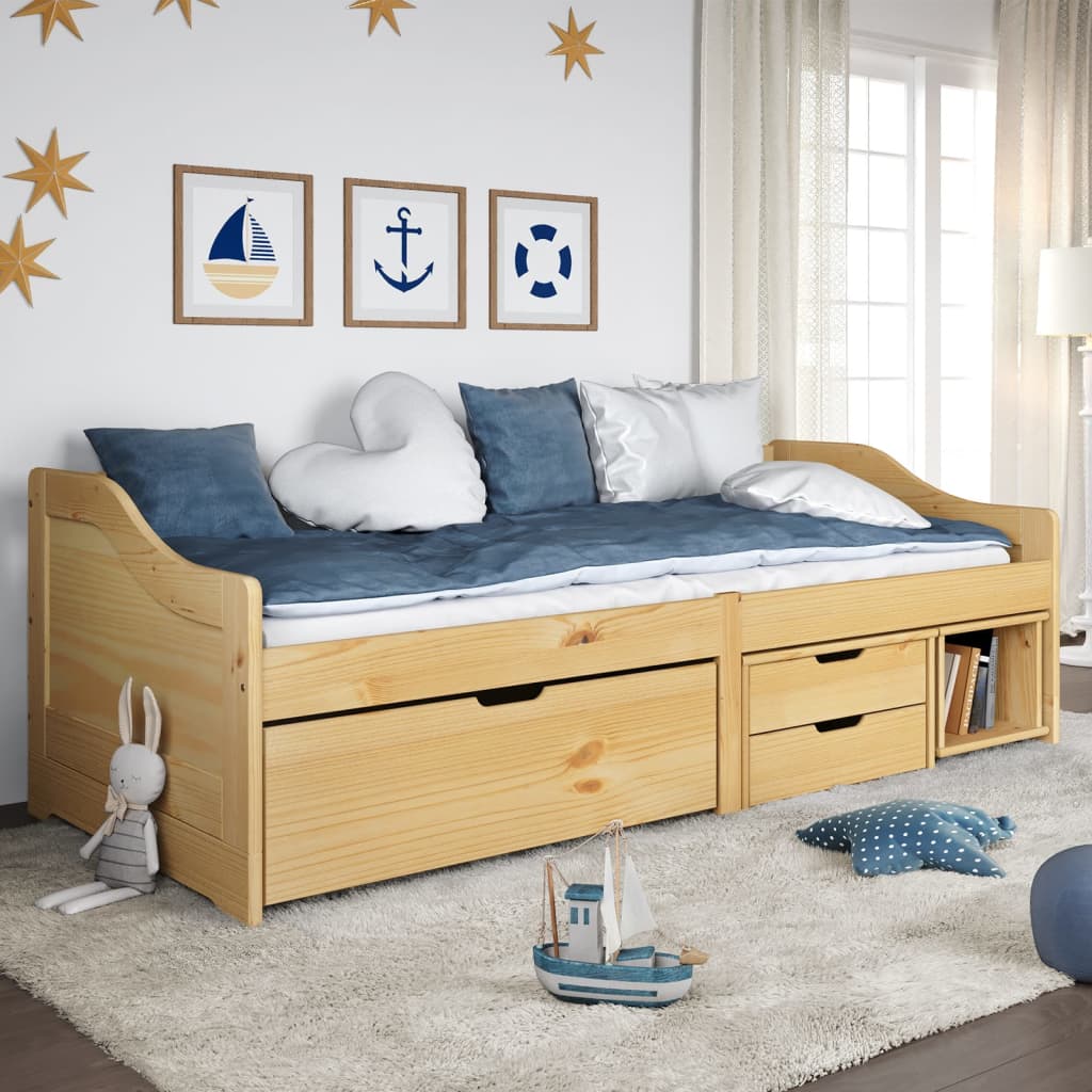 Vidaxl sofá cama con 3 cajones madera maciza pino irun 90x200cm