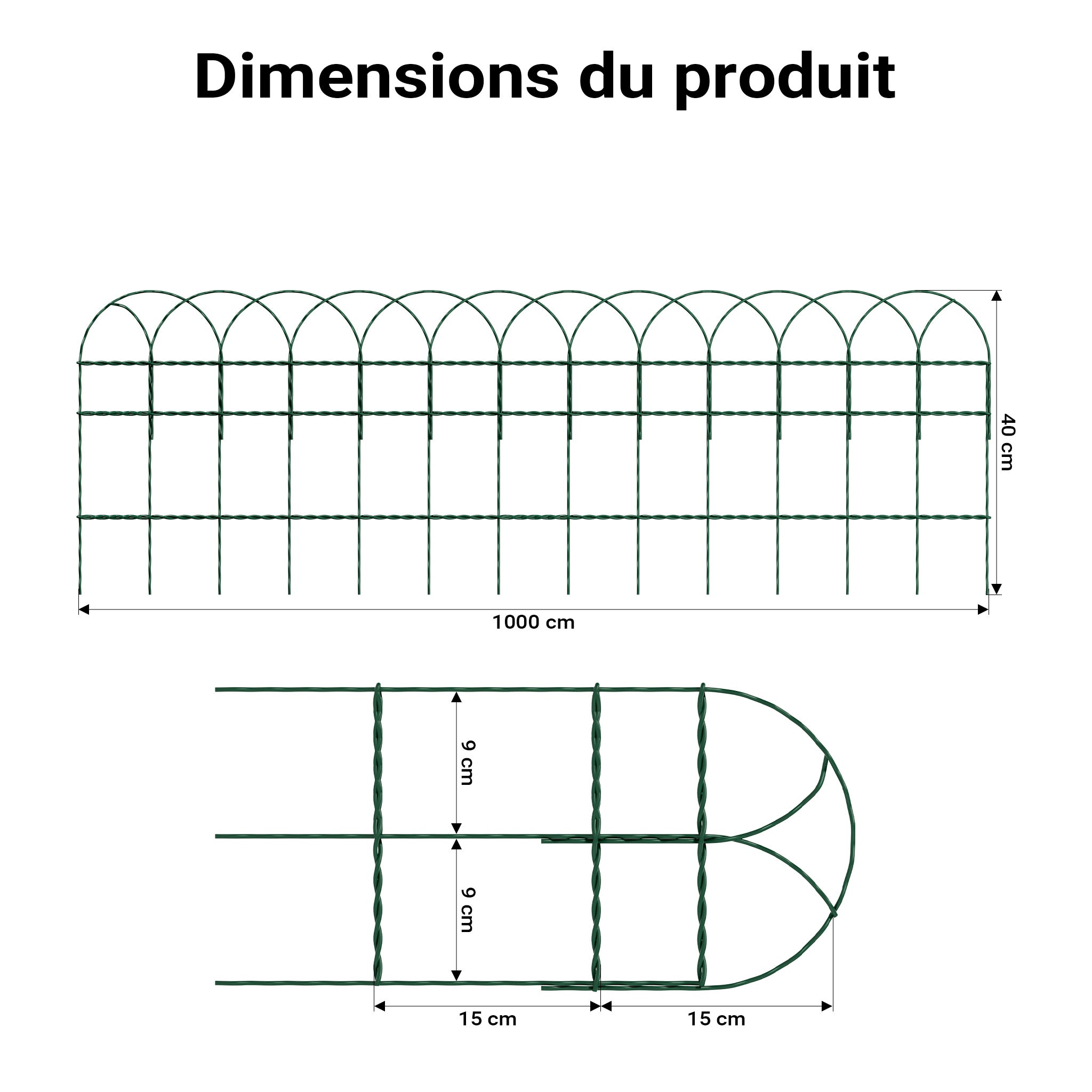 Wiltec Recinzione giardino 0,4 x 10 m verde, rete metallica in acciaio rivestita in PVC con bordo superiore ad arco, recinzione con maglie 9 x 15 c - 3