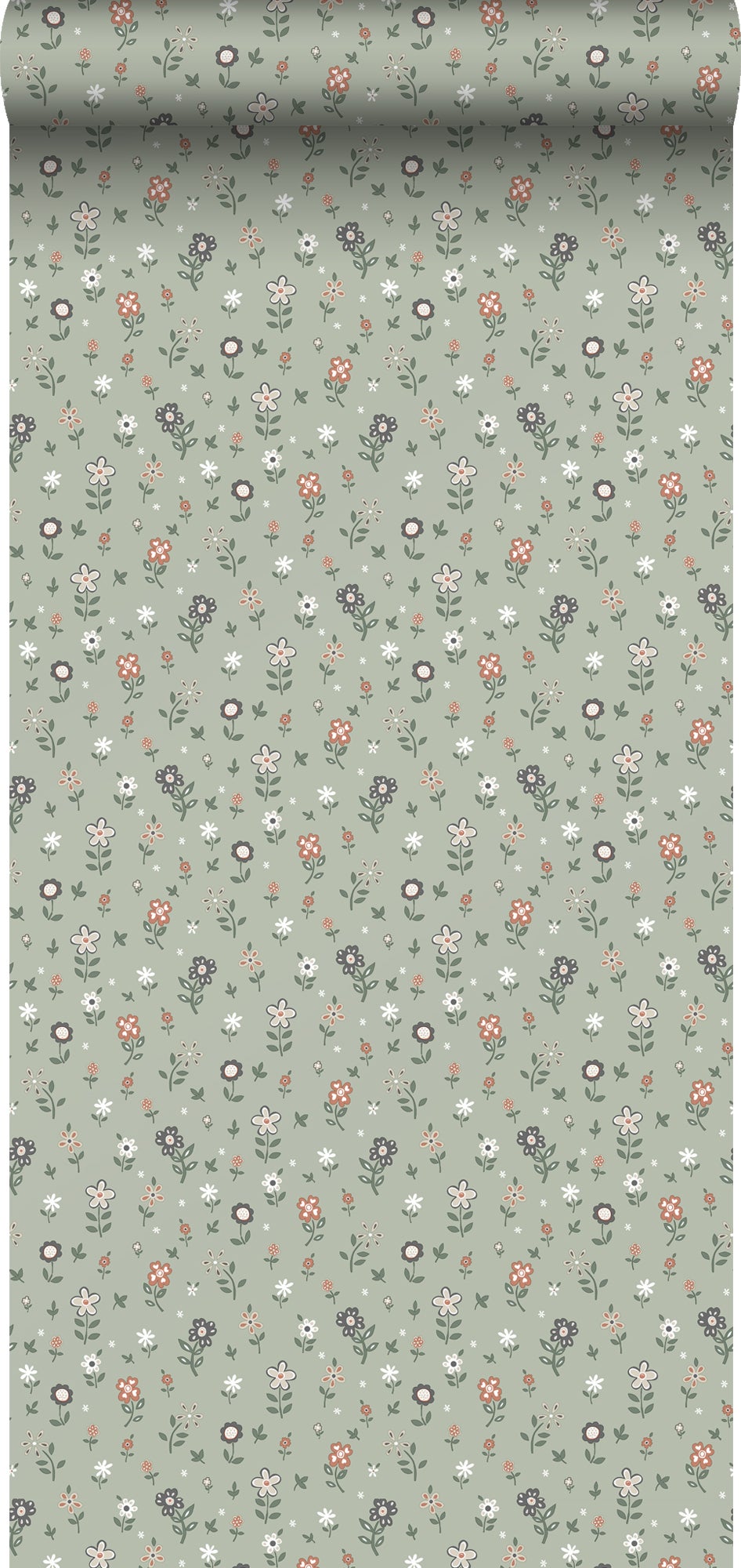 Tapeta kwiaty szaro zielonym - 53 cm x 10.05 m - ESTAHOME