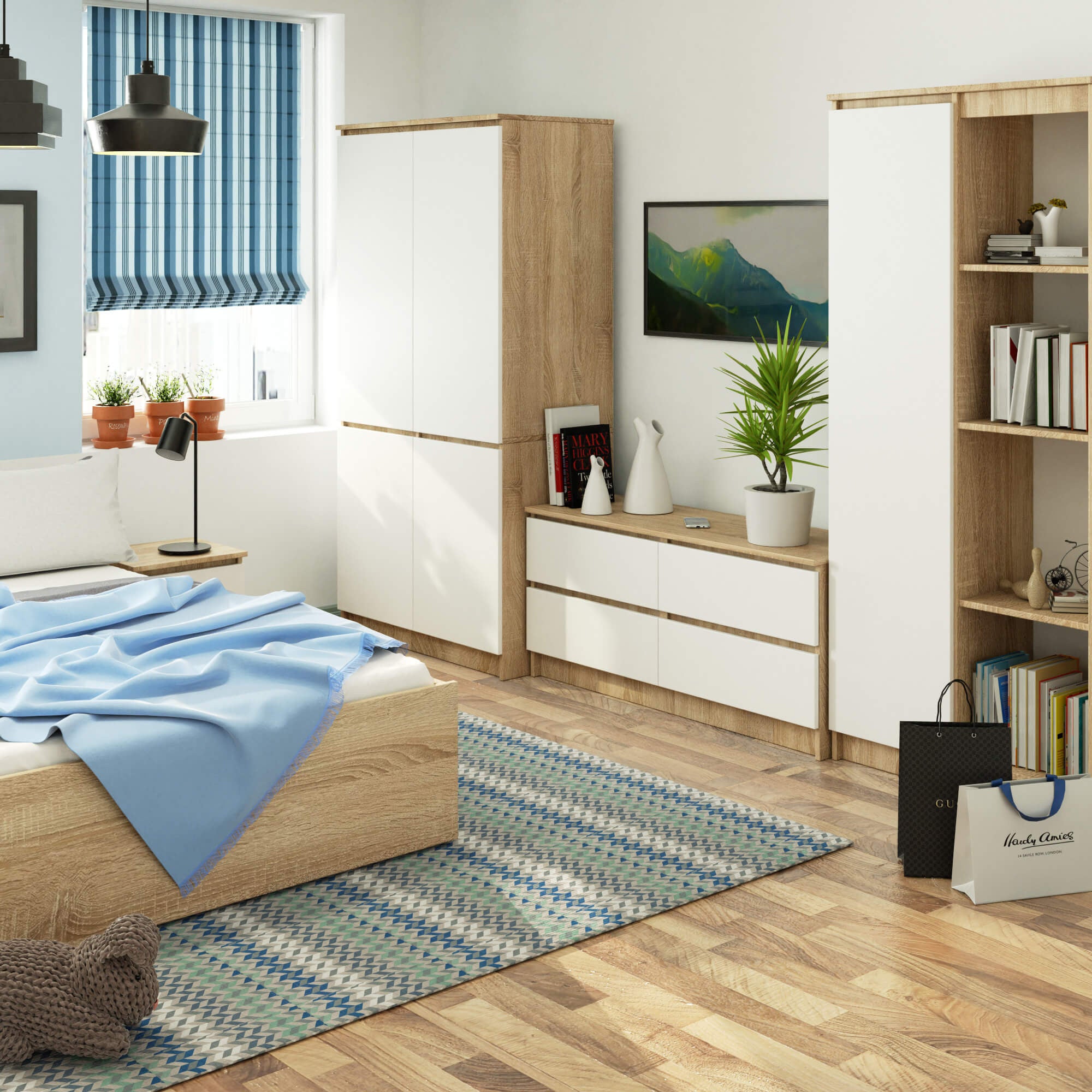 Armoire AKORD S90 Chêne Sonoma 90 cm 4 portes façade Blanche 4 étagères 90x51x180 cm - 4