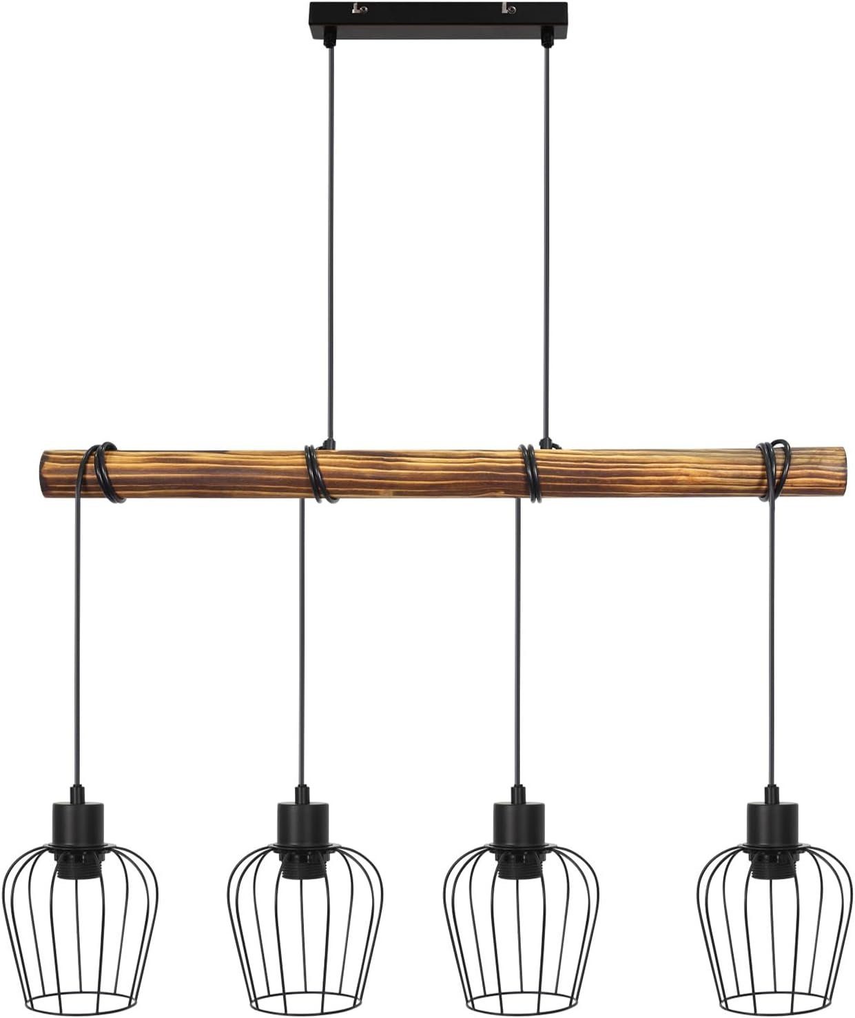 NETTLIFE Suspension rétro lampe à suspension vintage en bois industriel noir E27 - 7