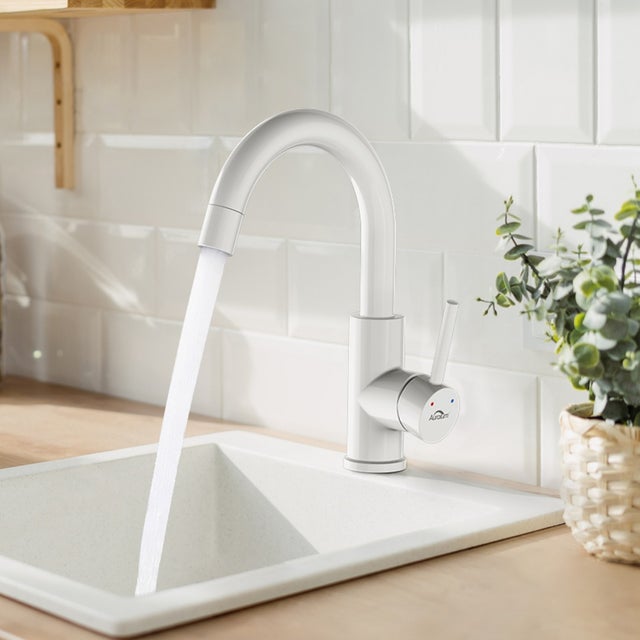 AURALUM MAX Mitigeur de lavabo blanc L Mitigeur Salle de Bain Rotation à 360° pour Évier ou Lavabo Robinet de lavabo Eau Froide et Chaude