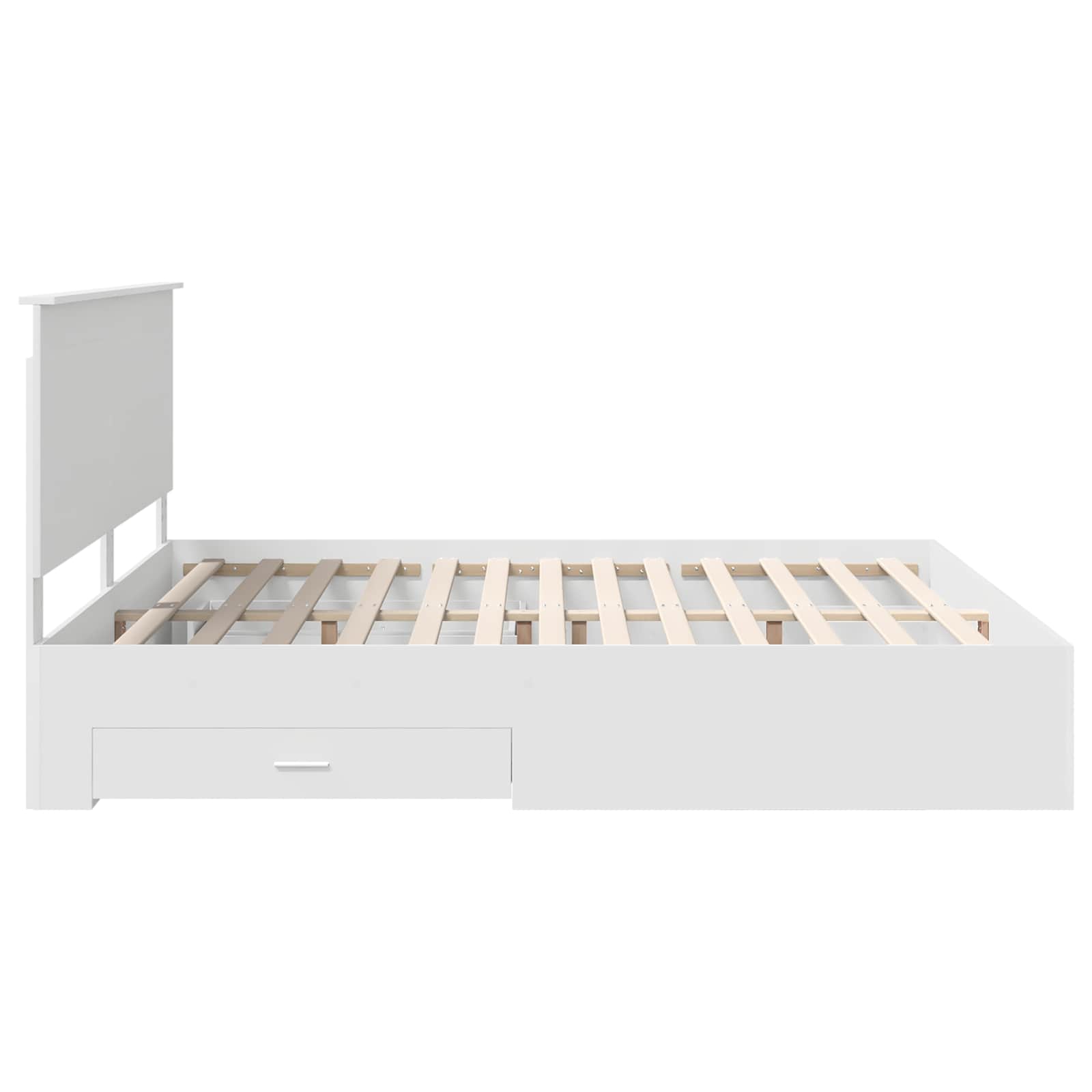 Cadre de lit avec tiroir, blanc, en panneau de bois, pour la chambre, 180 × 200 cm - 9