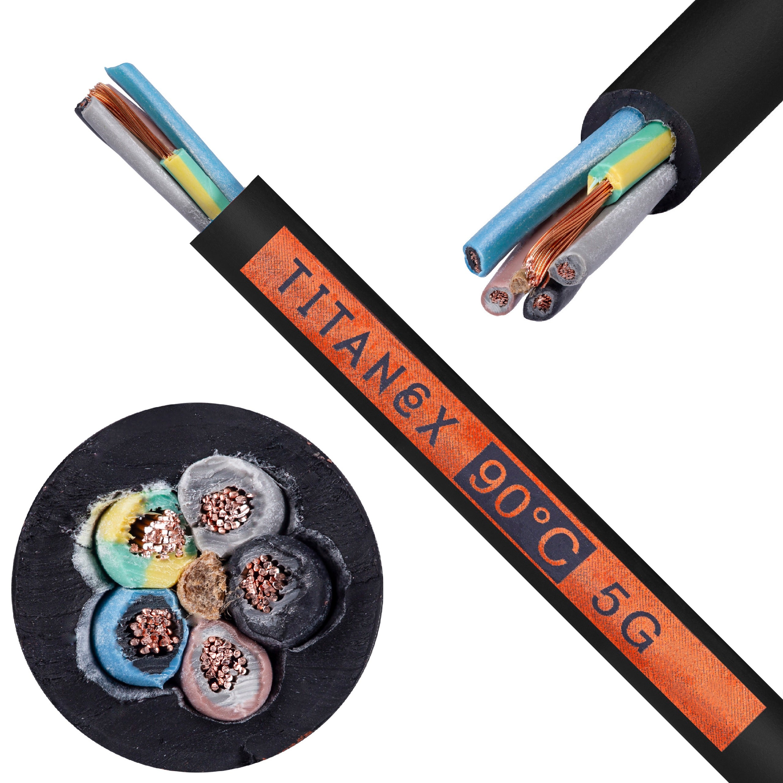 Kabel przemysłowy gumowy TITANEX OnPD / H07RN-F 5x16mm2 czarny 450/750V zewnętrzny olejoodporny linka Helukabel Nexans 100m