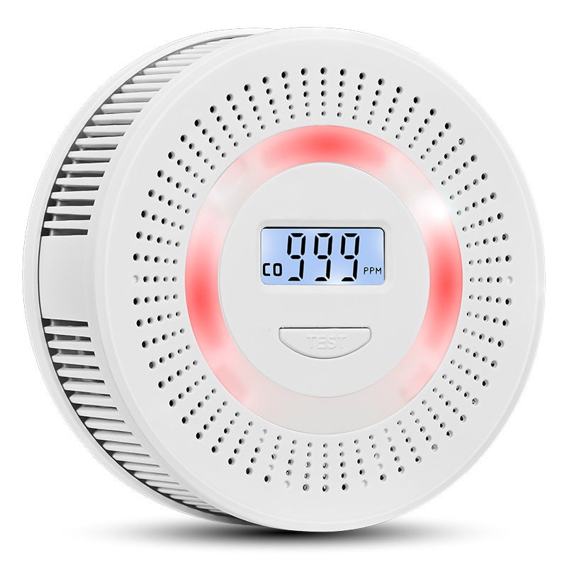 Czujnik dymu i CO ze światłem zielonym, niebieskim i czerwonym, złożony alarm 2 w 1 do domu z wyświetlaczem i alarmem, 105 x 38 mm, bez baterii