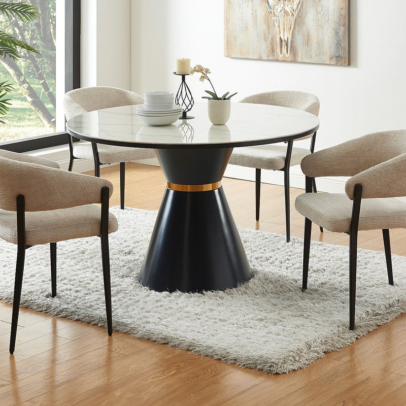 Zestaw 6 krzeseł z podłokietnikami z tkaniny i czarnego metalu - Beżowy - AVRELA