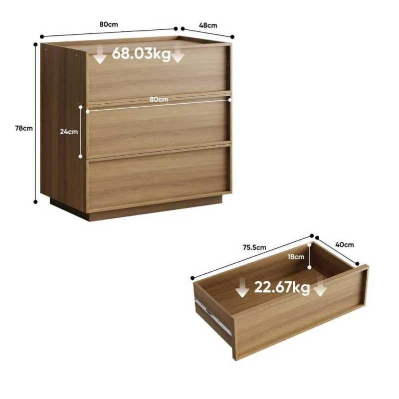 Kommode 3 Schubladen Holz modernes Design Eiche, multifunktionale Aufbewahrungsschrank Schminktisch TV-Schrank Schlafzimmer Wohnzimmer Flur - 2