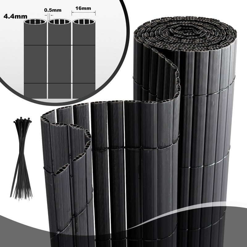 Brise-vue PVC 180x500cm Anthracite - Protection Visuelle Jardin, Balcon, Terrasse, Clips Inclus