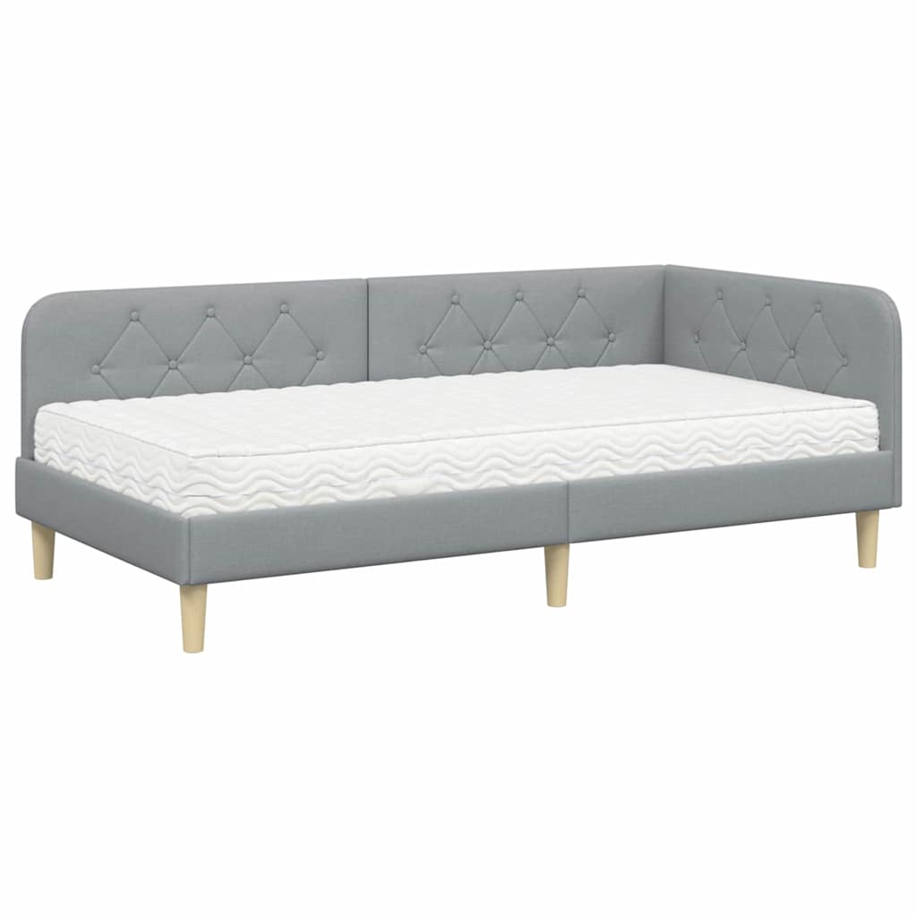 Cadre de lit d'angle Gris clair 100 x 200 cm tissu - 2